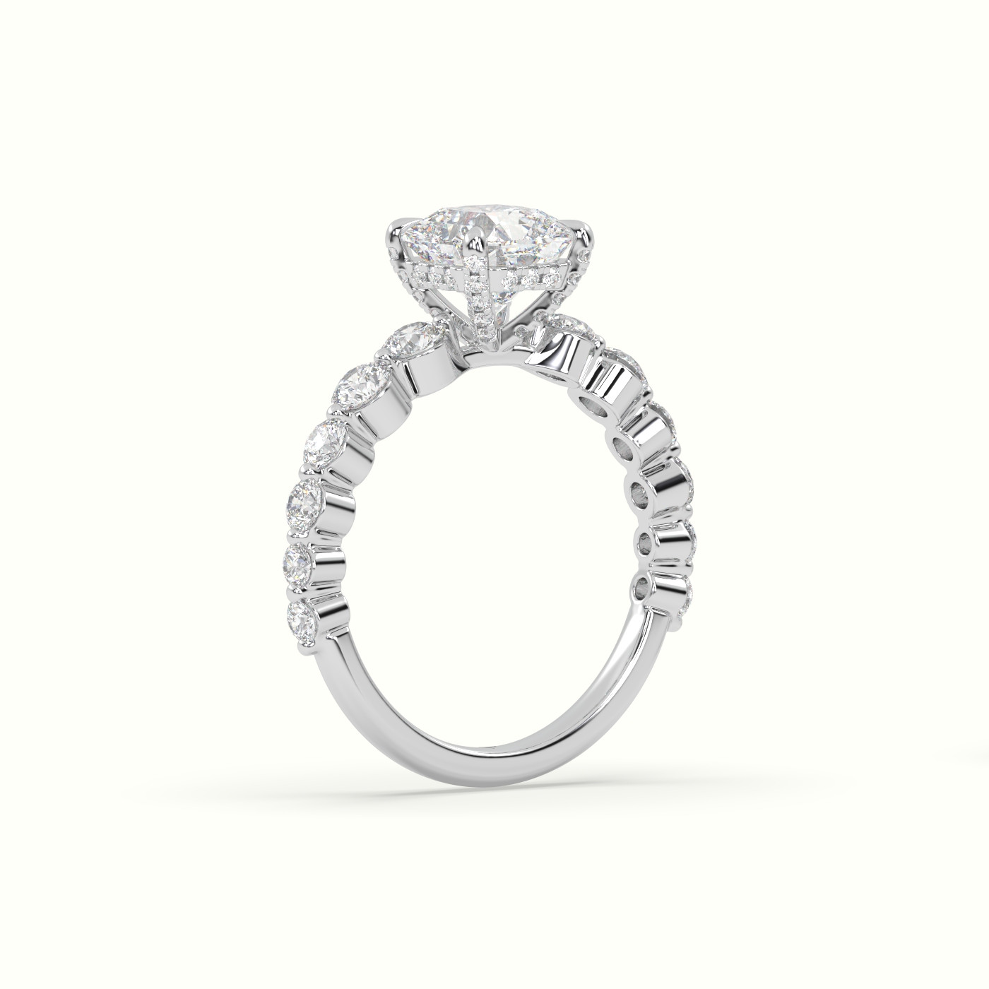 10K White Gold Asscher Cut Diamond Engagement Ring with Side Stones