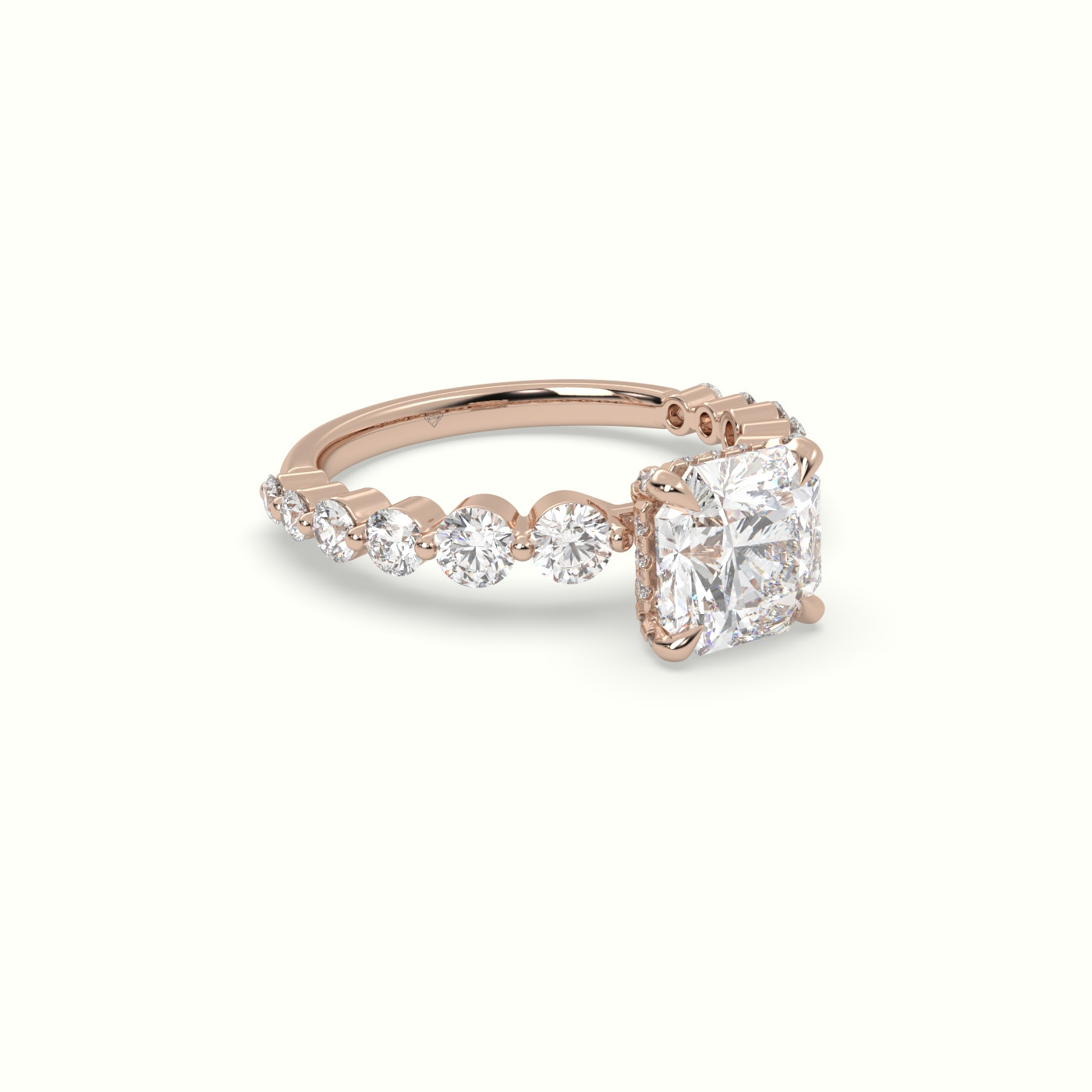 10K Rose Gold Asscher Cut Diamond Engagement Ring with Side Stones