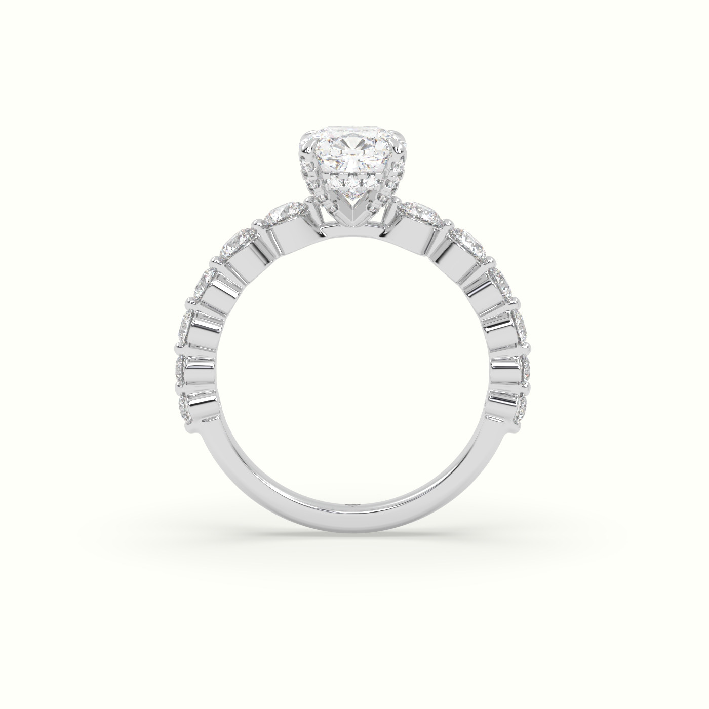 18K White Gold Cushion Cut Diamond Engagement Ring with Side Stones