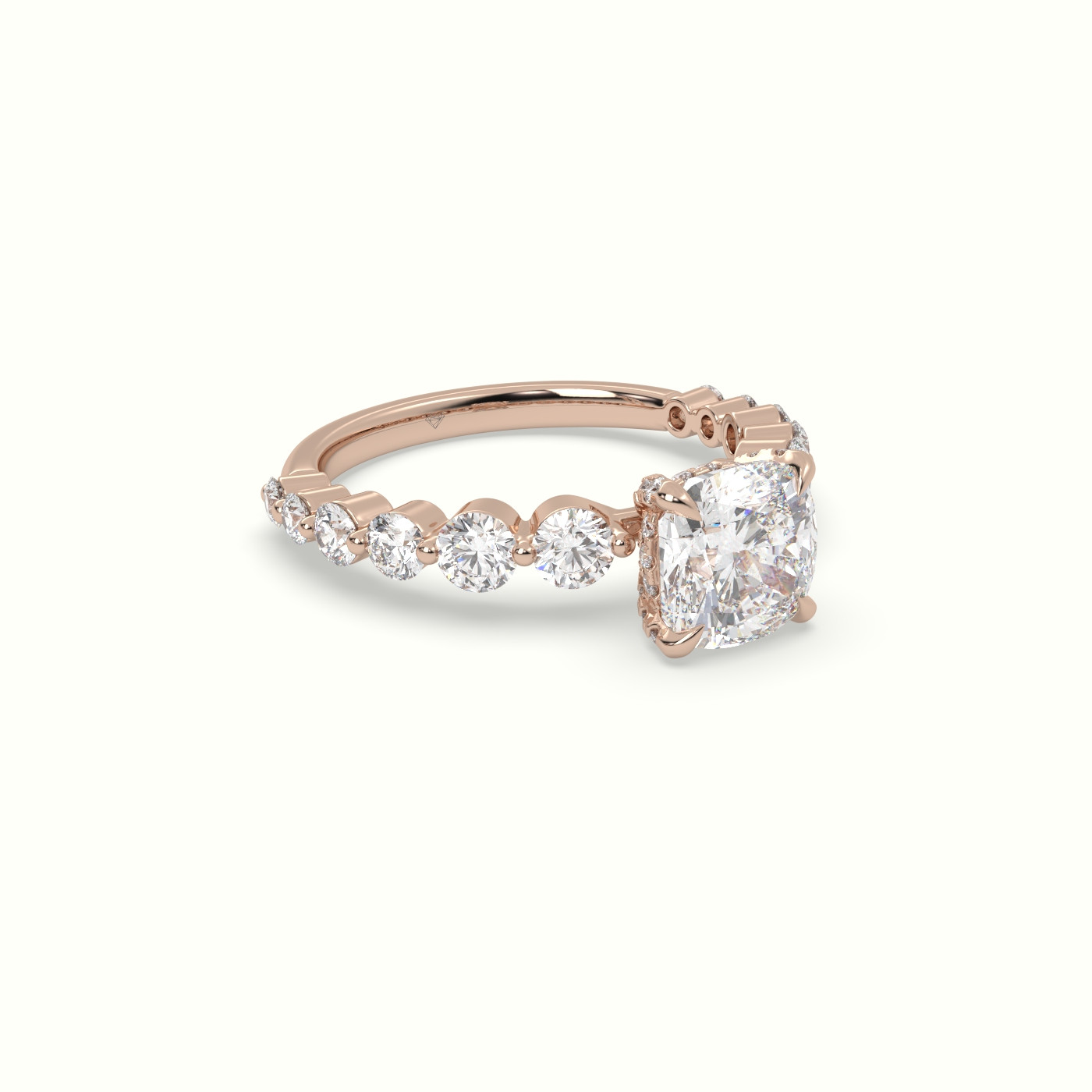 18K Rose Gold Cushion Cut Diamond Engagement Ring with Side Stones