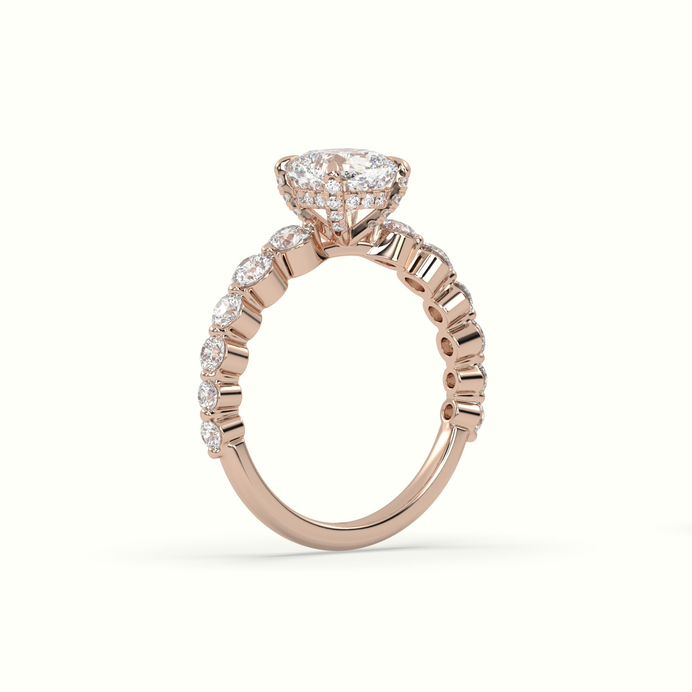 18K Rose Gold Cushion Cut Diamond Engagement Ring with Side Stones