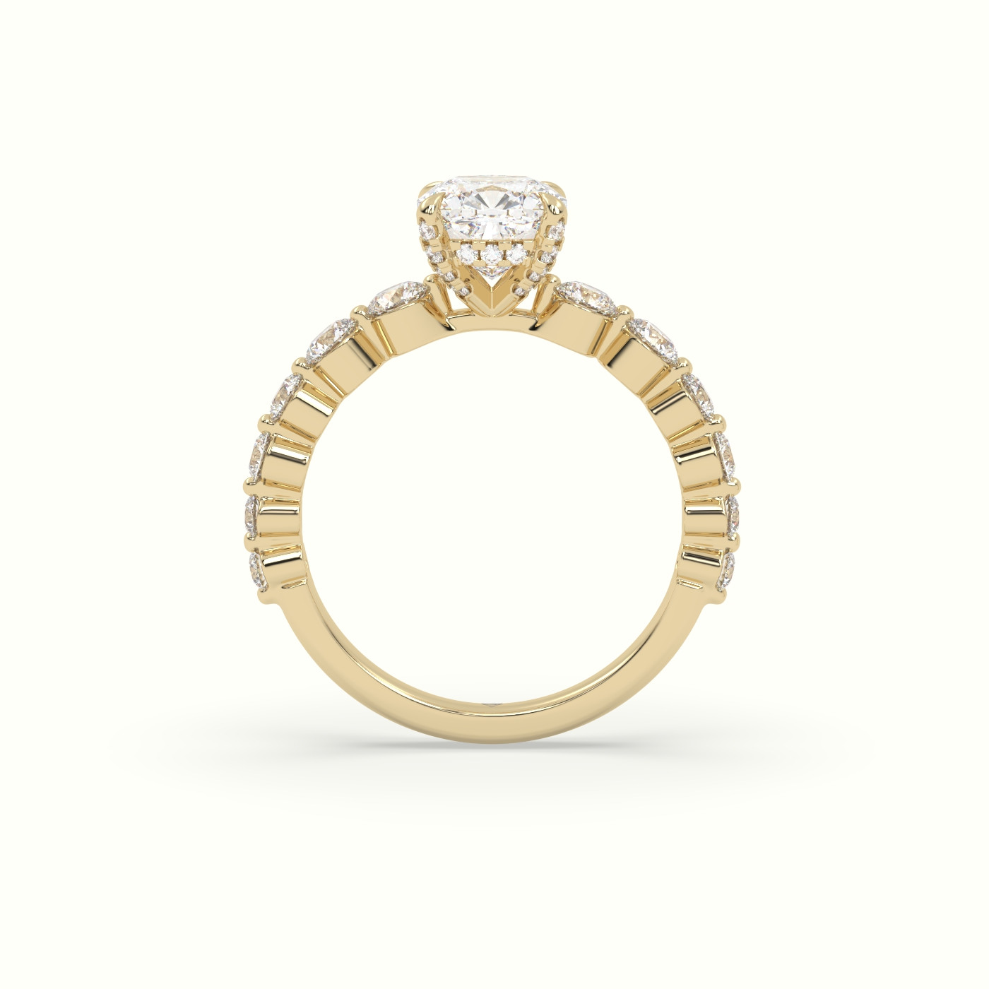 18K Yellow Gold Cushion Cut Diamond Engagement Ring with Side Stones