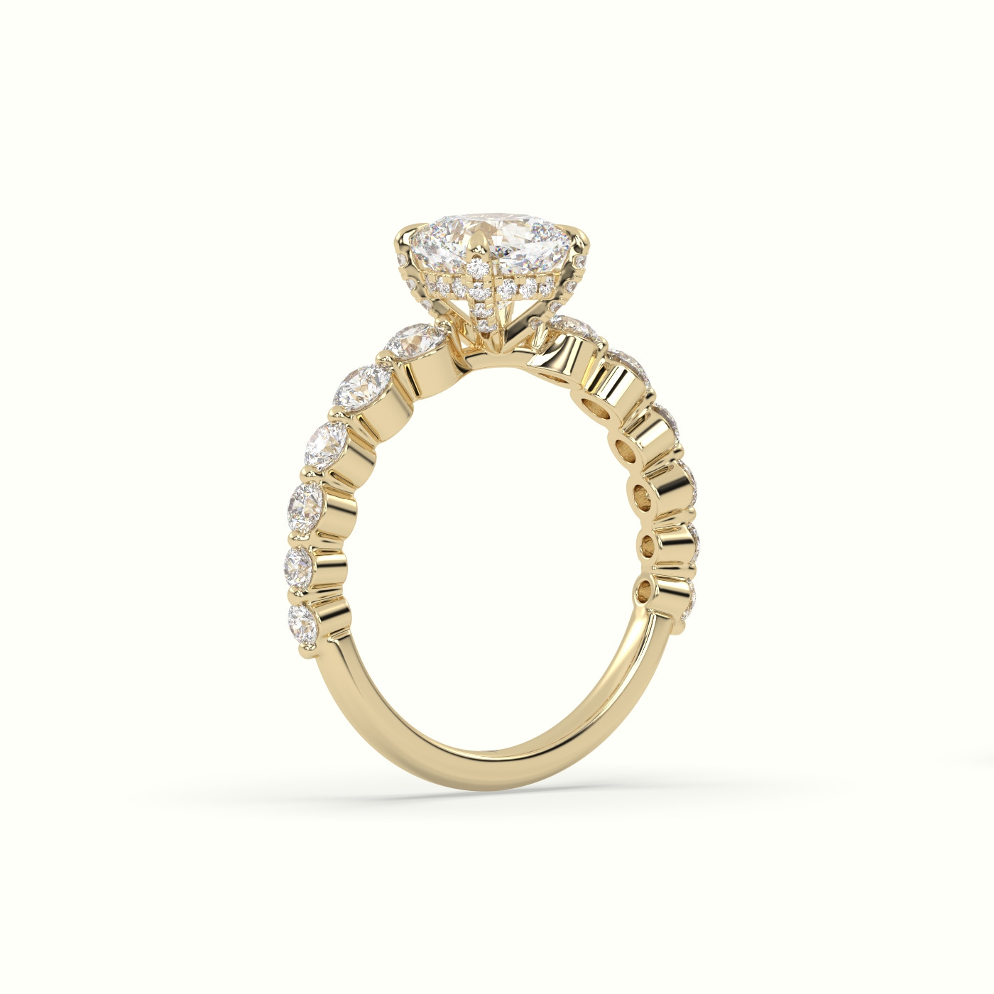 18K Yellow Gold Cushion Cut Diamond Engagement Ring with Side Stones
