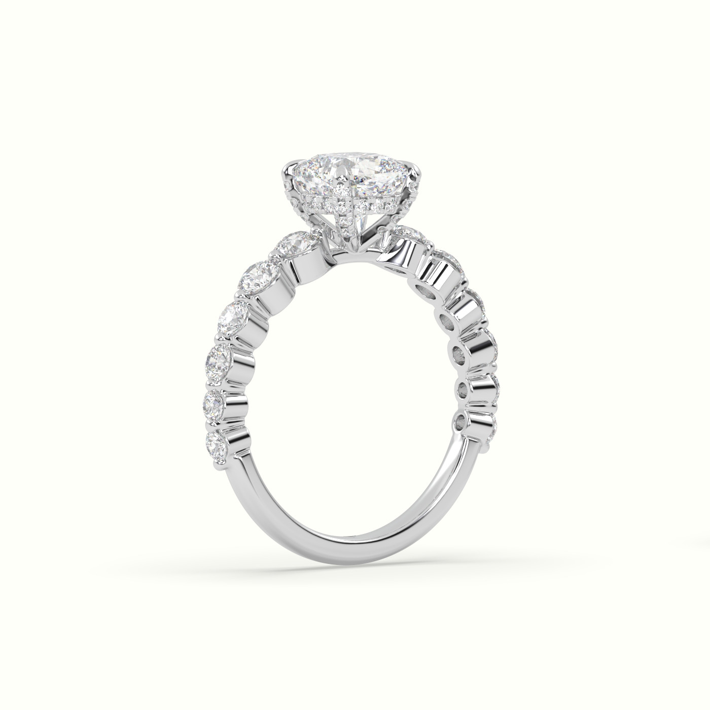 10K White Gold Cushion Cut Diamond Engagement Ring with Side Stones