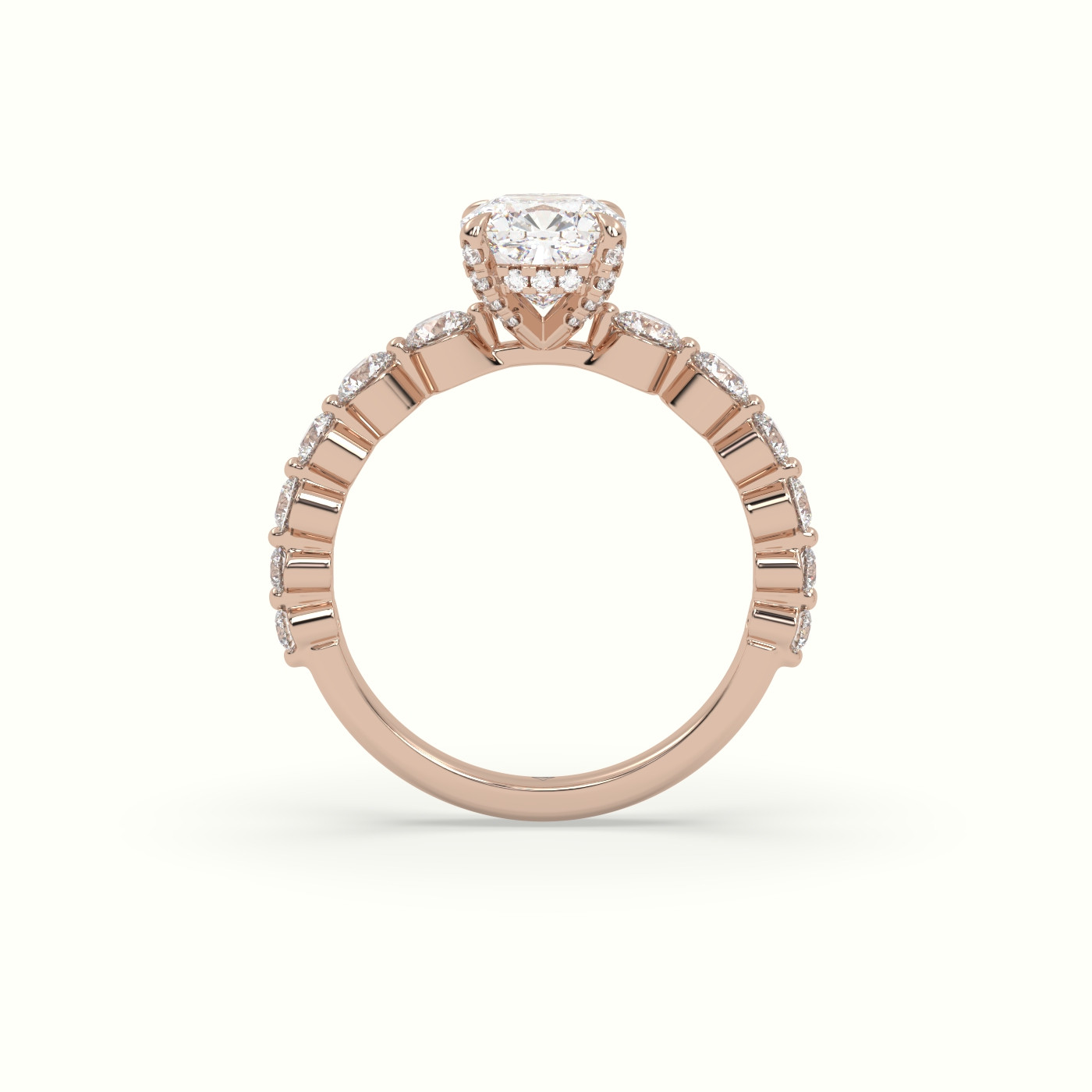 10K Rose Gold Cushion Cut Diamond Engagement Ring with Side Stones