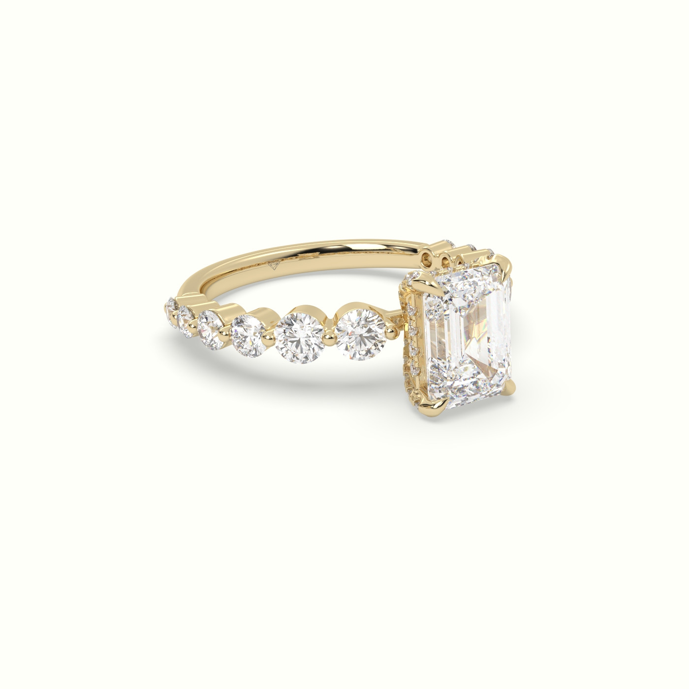 18K Yellow Gold Emerald Cut Diamond Engagement Ring with Side Stones