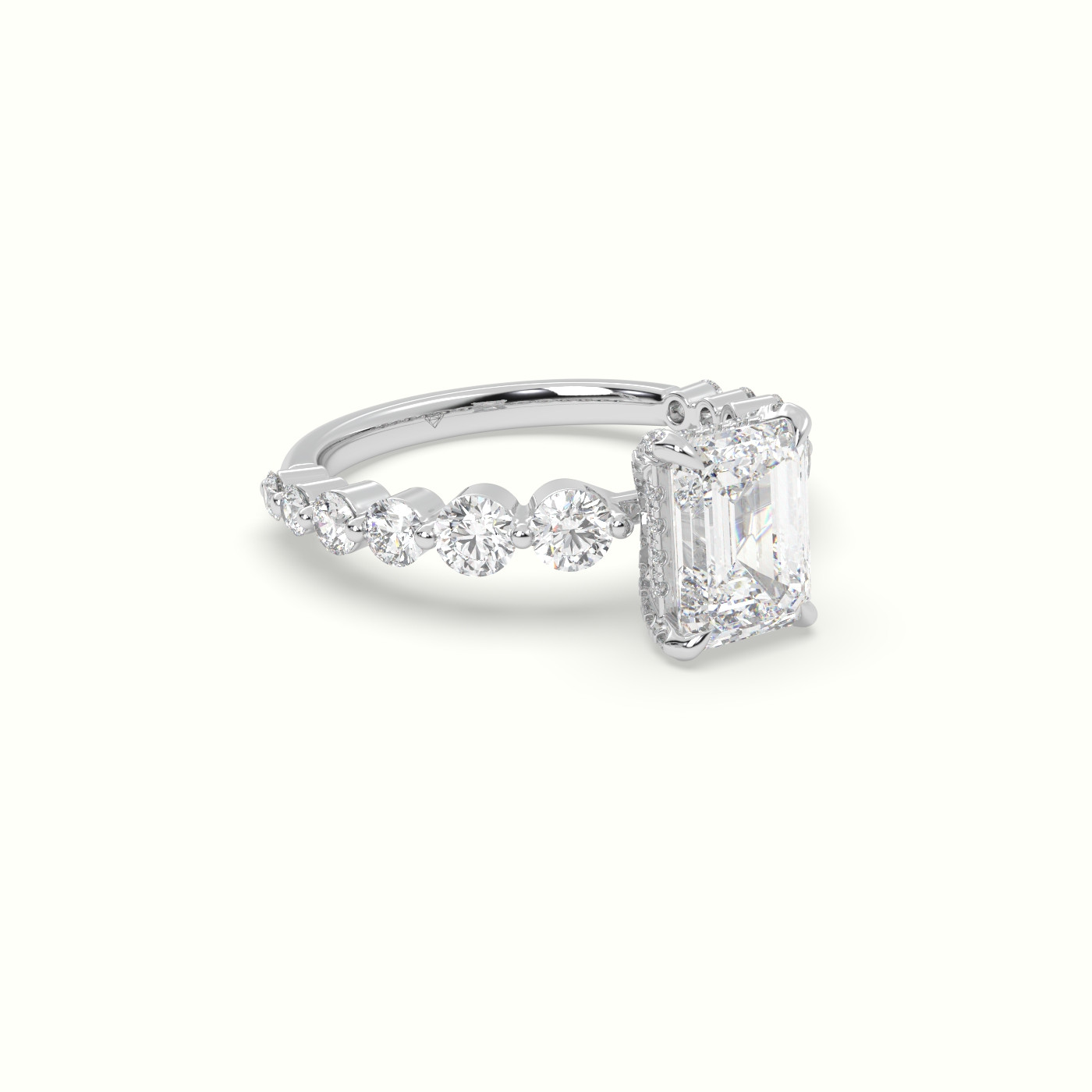10K White Gold Emerald Cut Diamond Engagement Ring with Side Stones