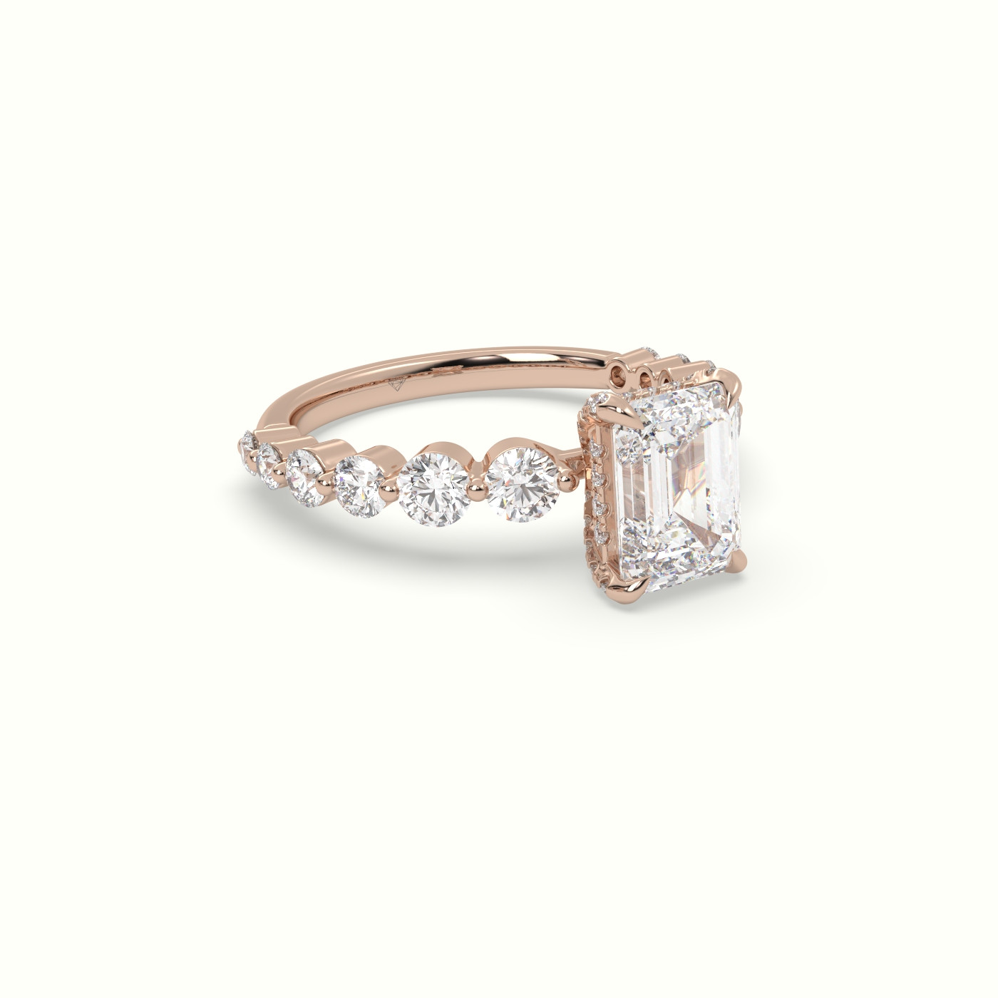 10K Rose Gold Emerald Cut Diamond Engagement Ring with Side Stones