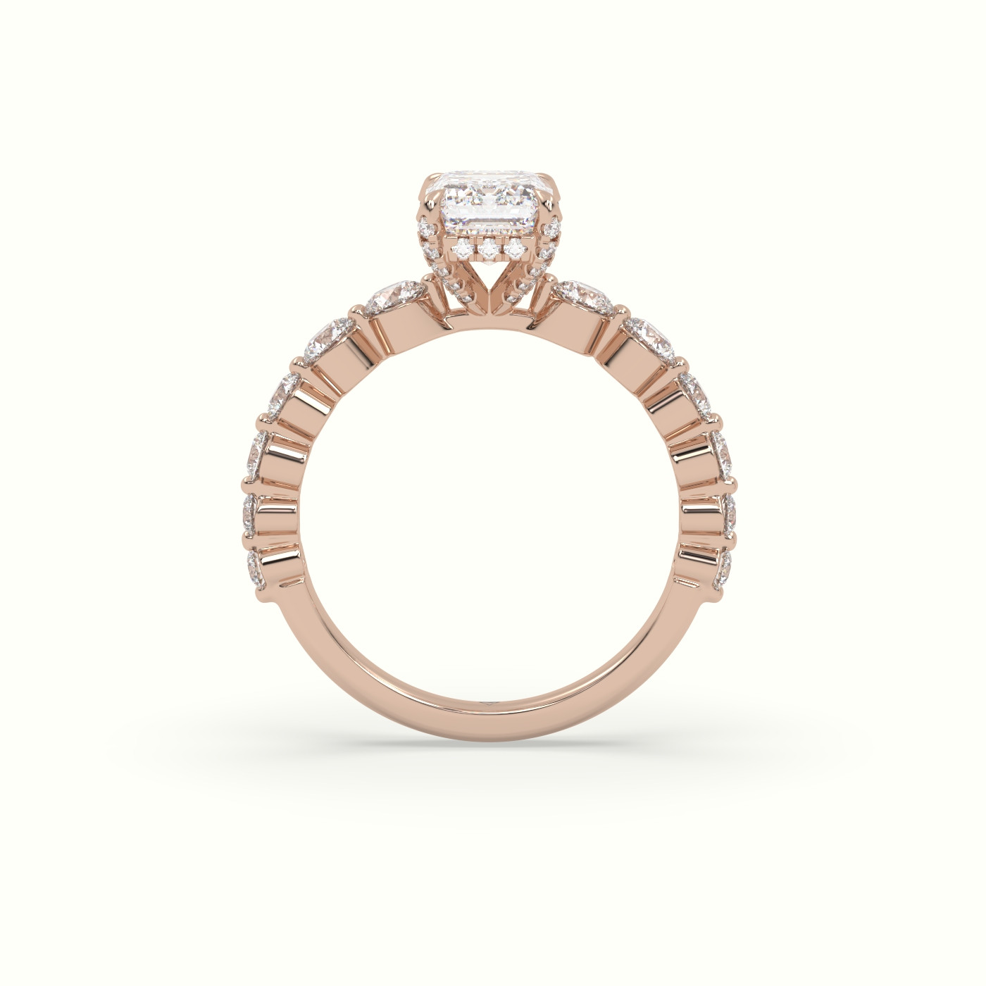 10K Rose Gold Emerald Cut Diamond Engagement Ring with Side Stones