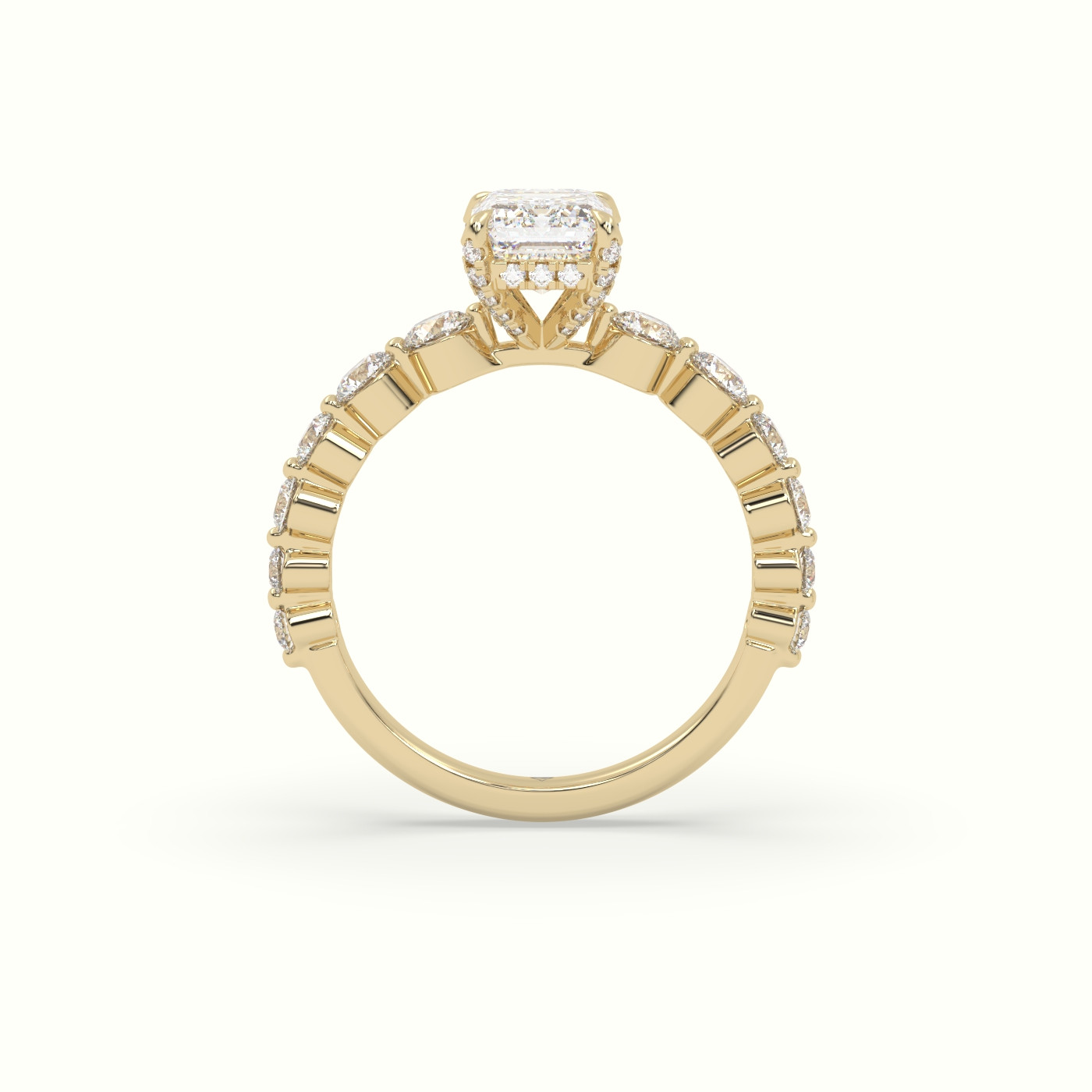 10K Yellow Gold Emerald Cut Diamond Engagement Ring with Side Stones