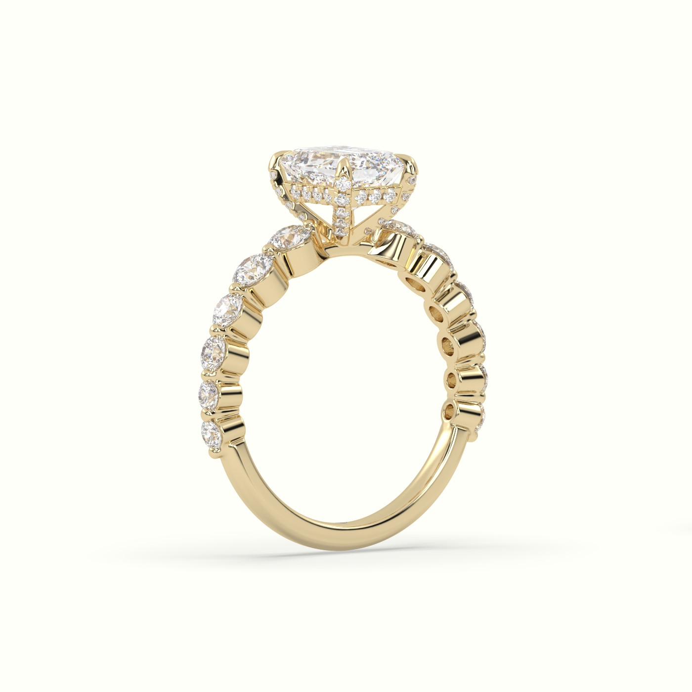 10K Yellow Gold Emerald Cut Diamond Engagement Ring with Side Stones