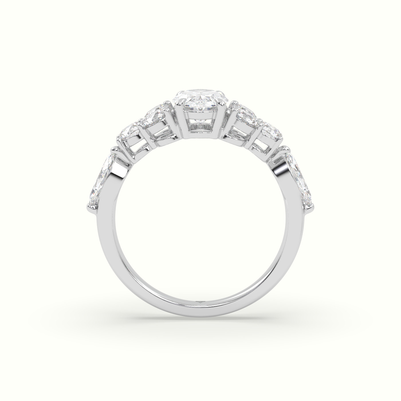 18K White Gold Oval Diamond Engagement Ring with Round and Marquise Side Stones