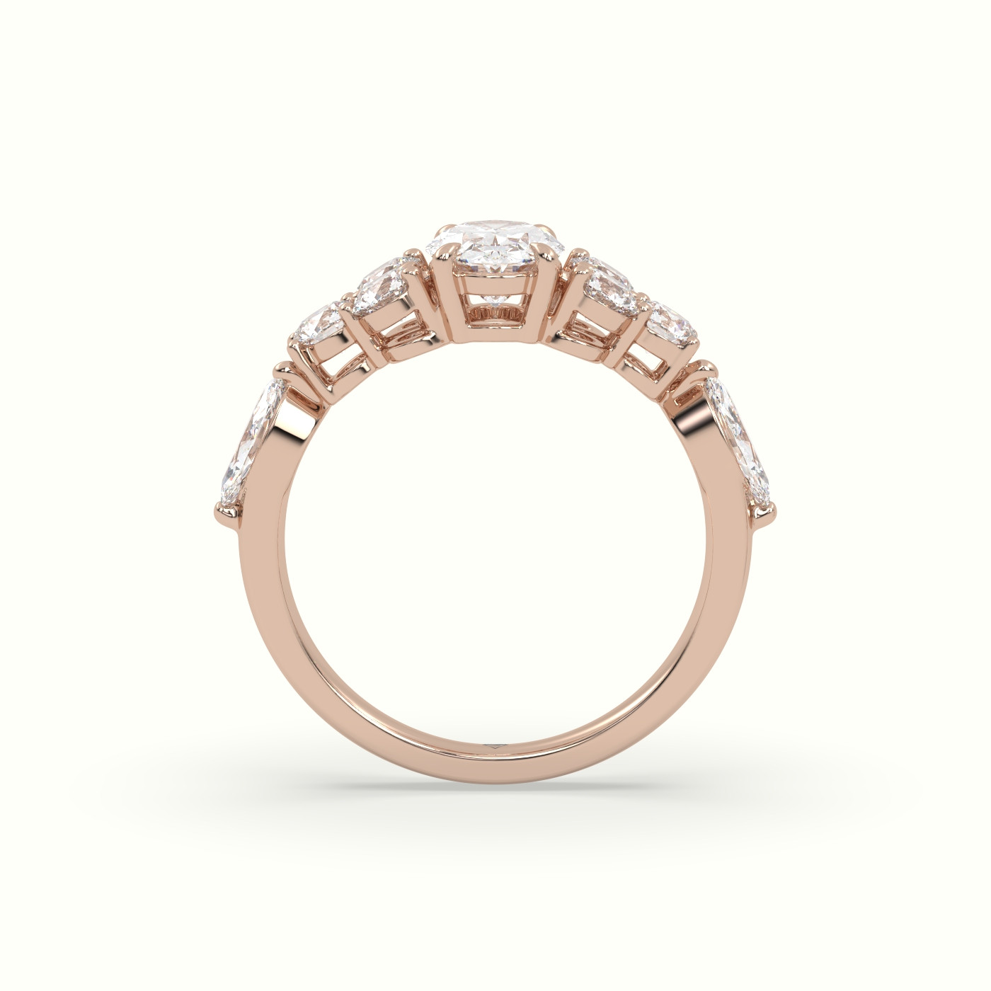 18K Rose Gold Oval Diamond Engagement Ring with Round and Marquise Side Stones