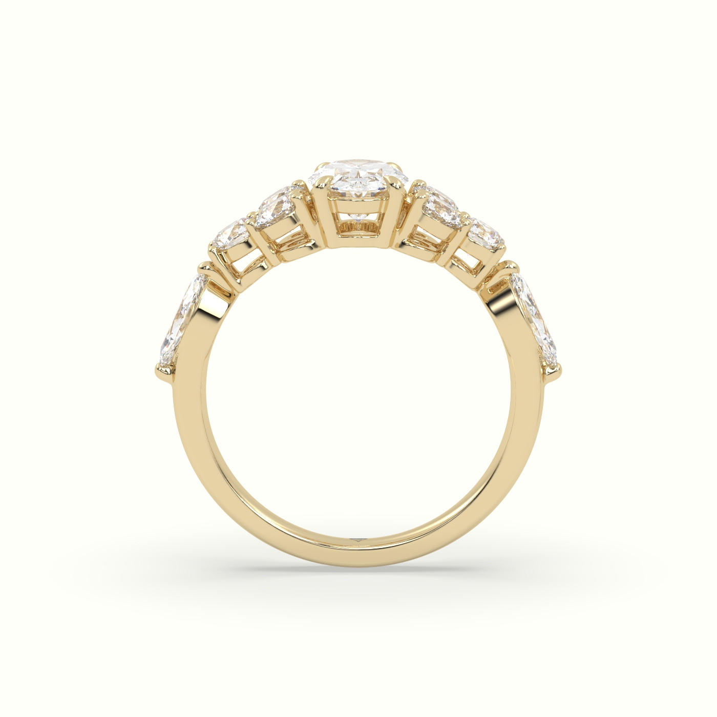 10K Yellow Gold Oval Diamond Engagement Ring with Round and Marquise Side Stones
