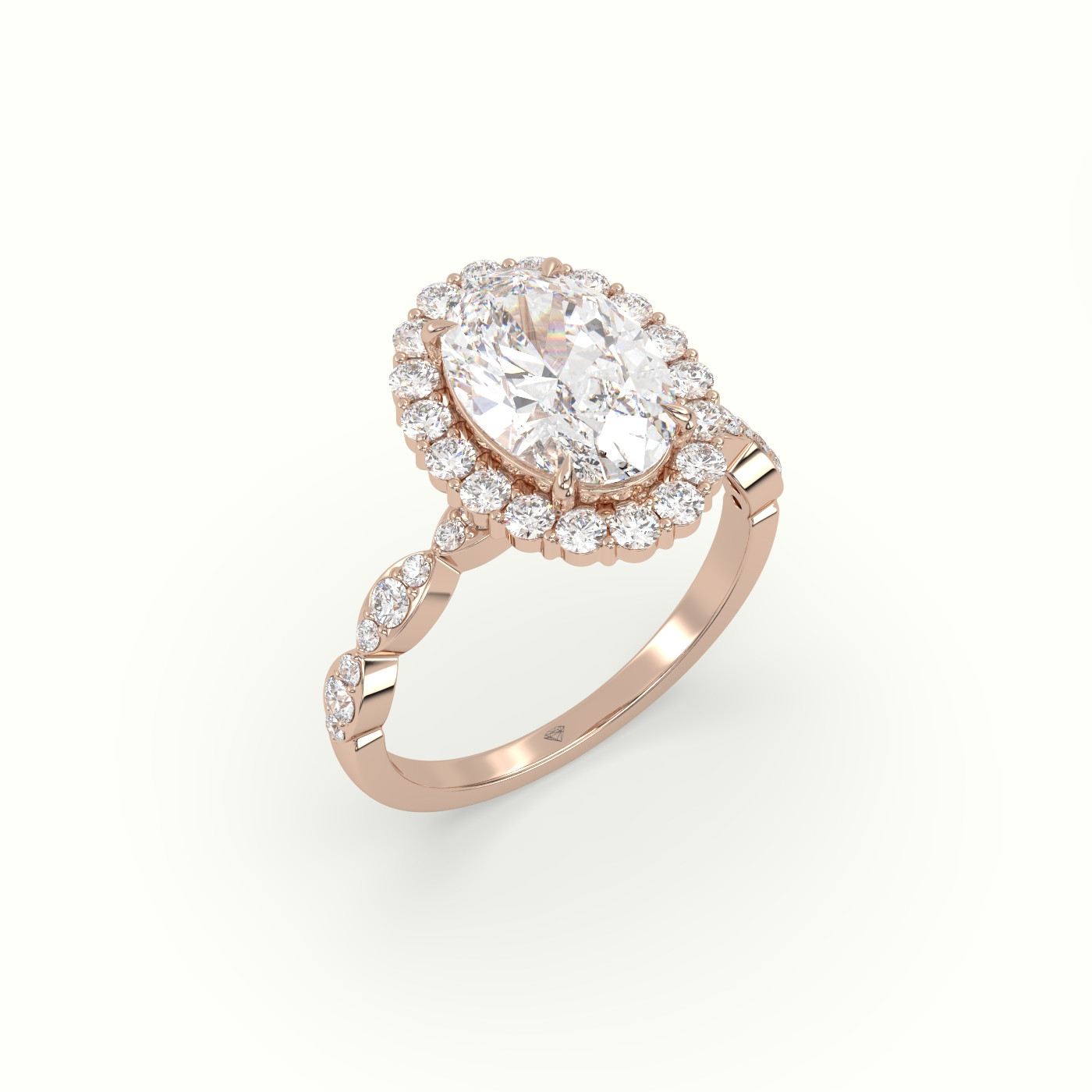 18K Rose Gold Oval Diamond Halo Pave Engagement Ring