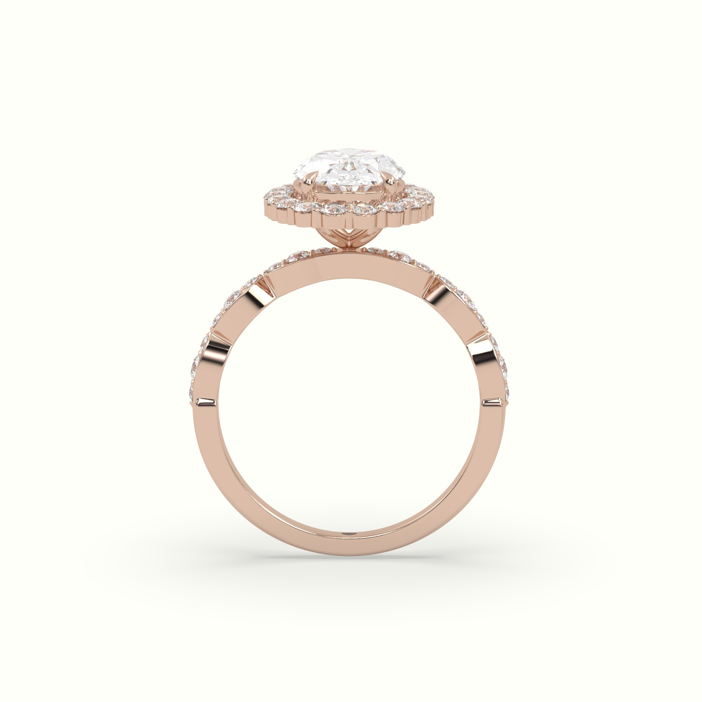 18K Rose Gold Oval Diamond Halo Pave Engagement Ring