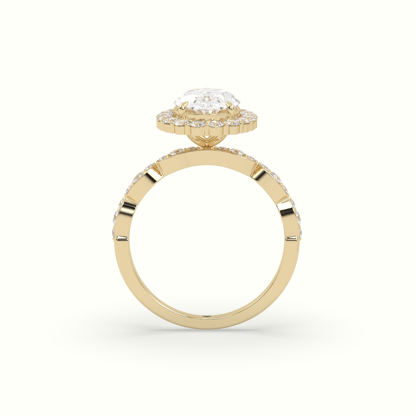 18K Yellow Gold Oval Diamond Halo Pave Engagement Ring