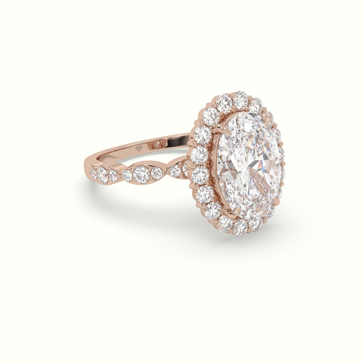 10K Rose Gold Oval Diamond Halo Pave Engagement Ring