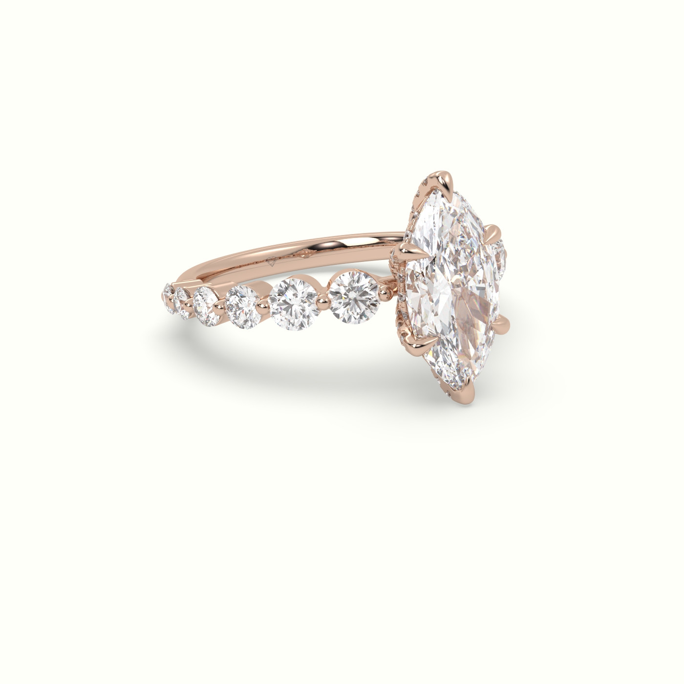 18K Rose Gold Marquise Cut Diamond Engagement Ring with Side Stones