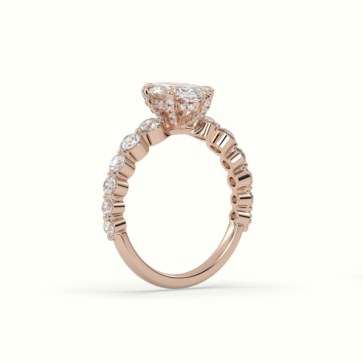 18K Rose Gold Marquise Cut Diamond Engagement Ring with Side Stones