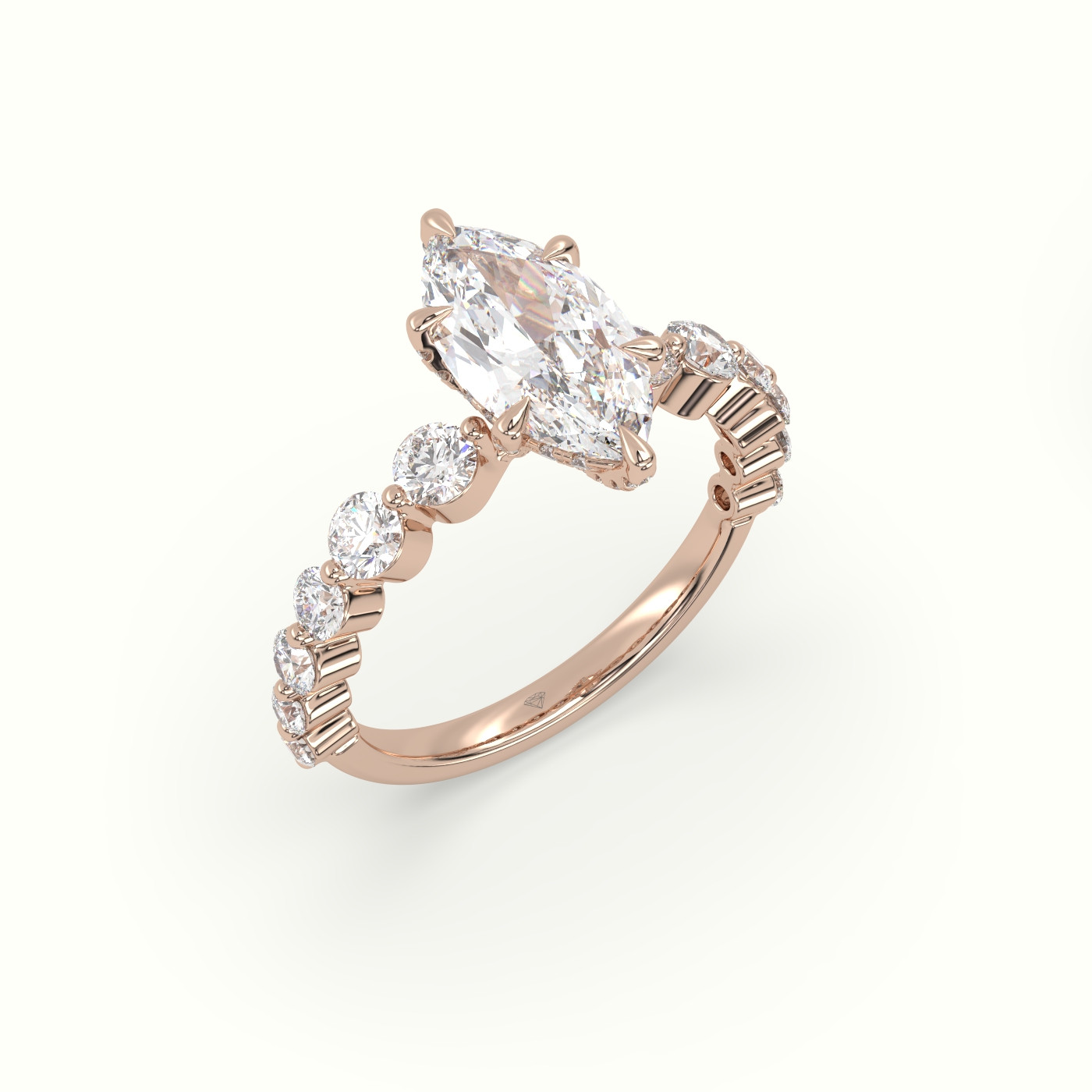 10K Rose Gold Marquise Cut Diamond Engagement Ring with Side Stones