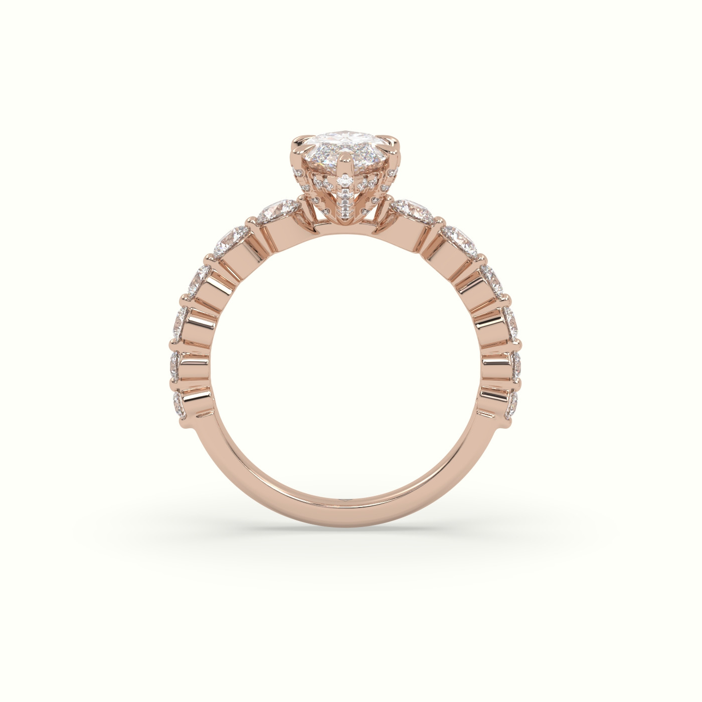 10K Rose Gold Marquise Cut Diamond Engagement Ring with Side Stones