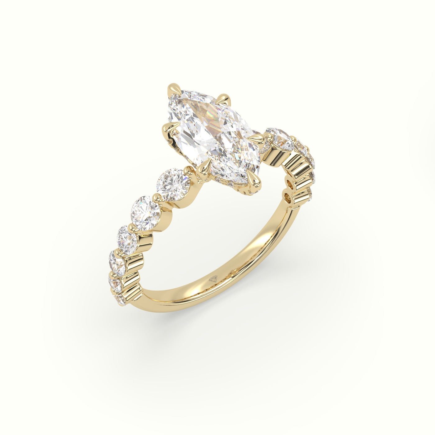 10K Yellow Gold Marquise Cut Diamond Engagement Ring with Side Stones