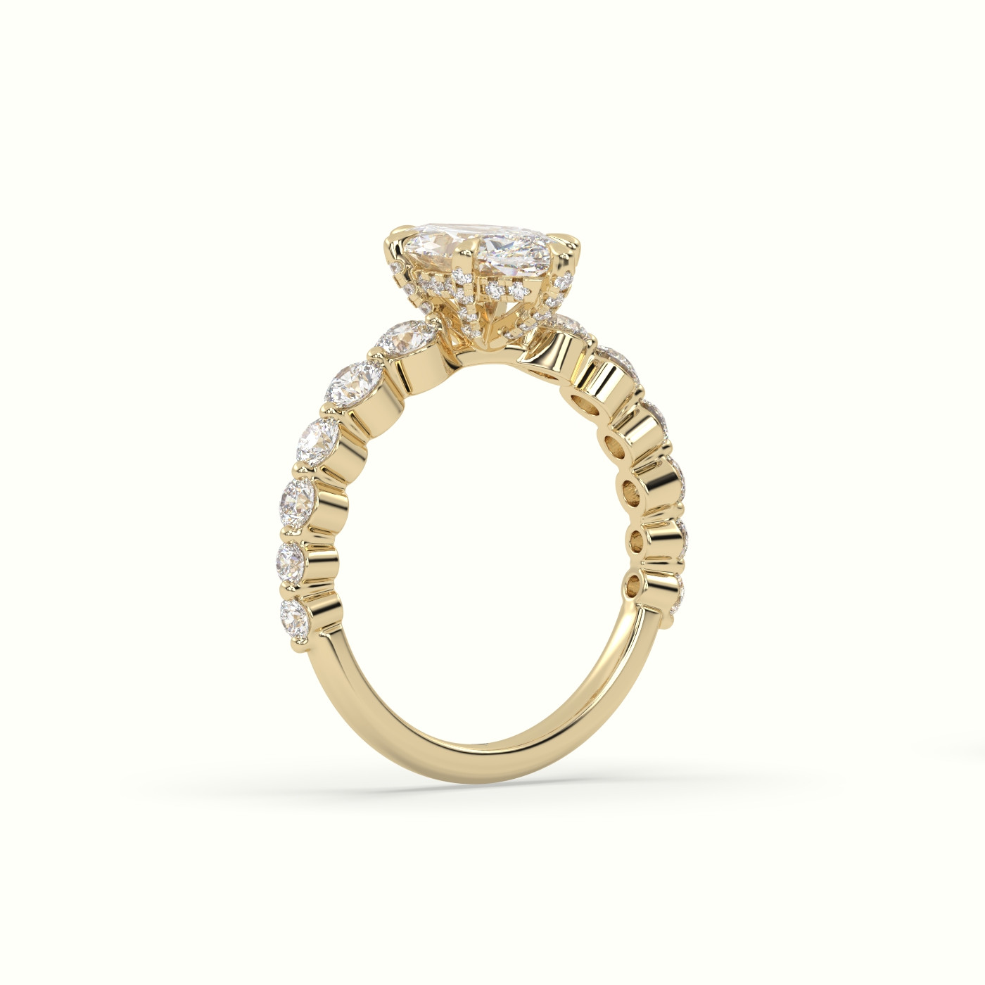 10K Yellow Gold Marquise Cut Diamond Engagement Ring with Side Stones