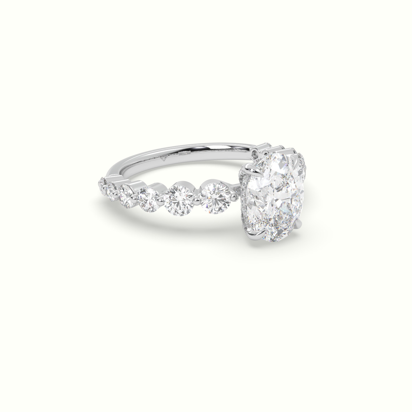 18K White Gold Oval Cut Diamond Engagement Ring with Side Stones