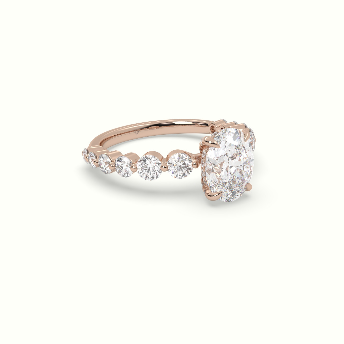 18K Rose Gold Oval Cut Diamond Engagement Ring with Side Stones