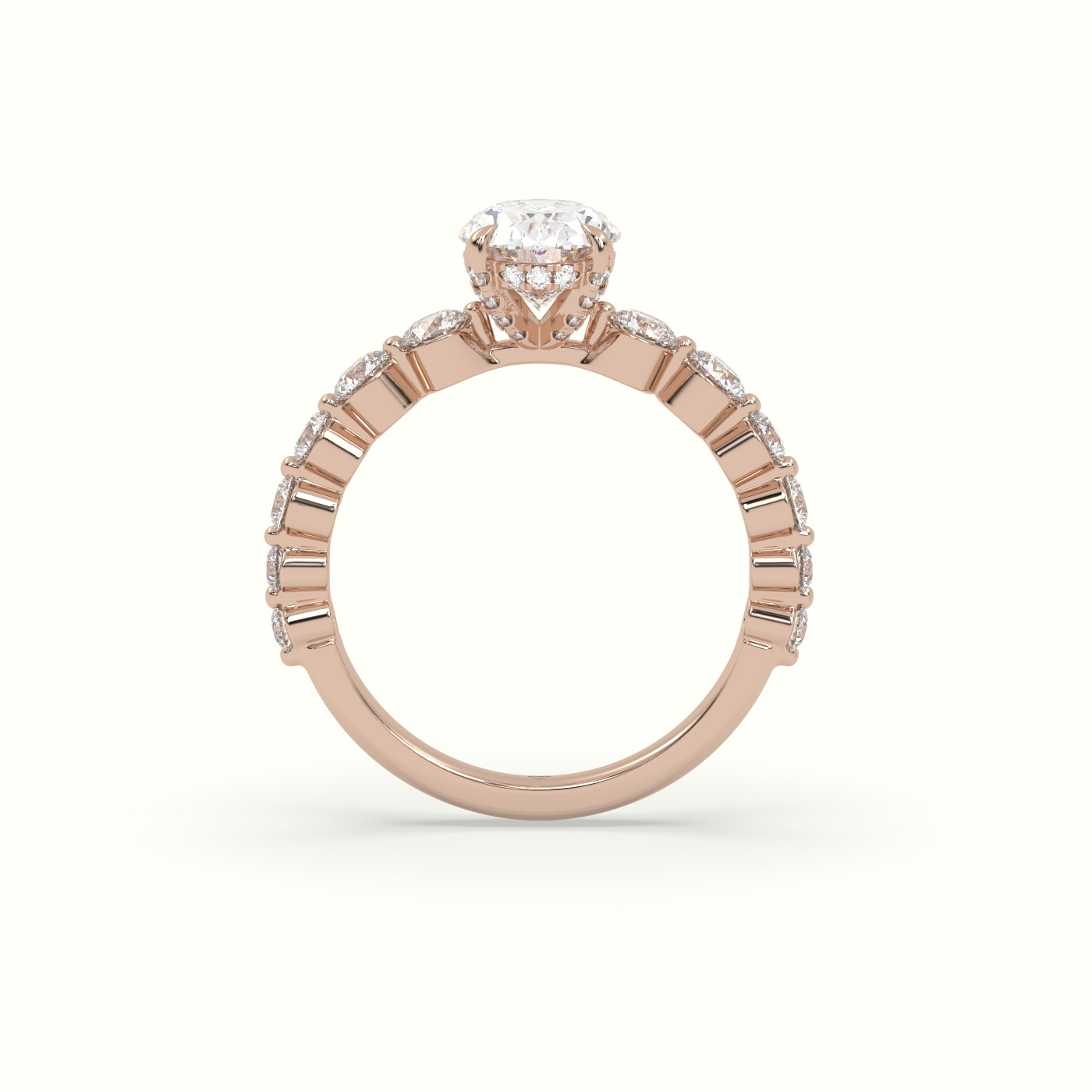 18K Rose Gold Oval Cut Diamond Engagement Ring with Side Stones
