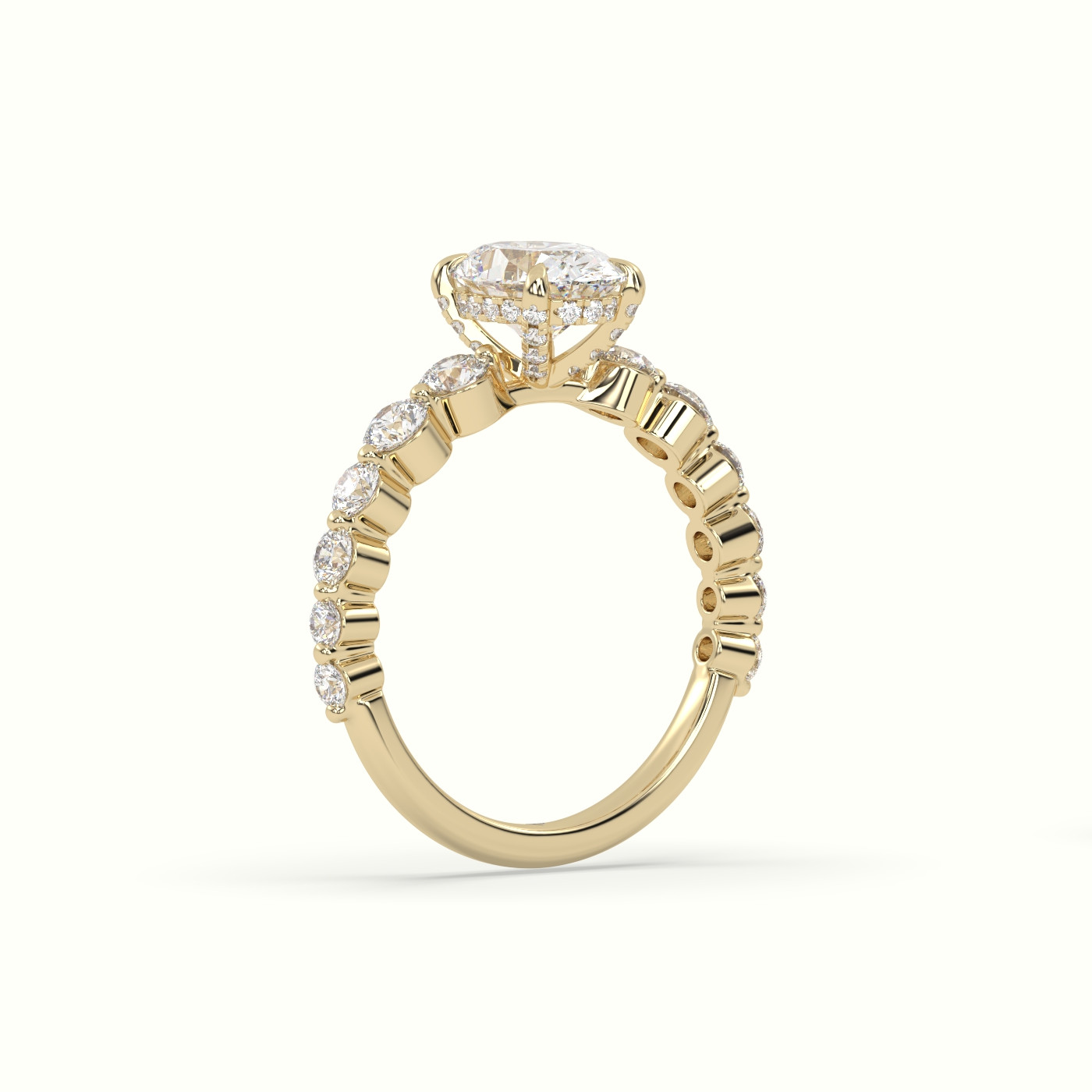 18K Yellow Gold Oval Cut Diamond Engagement Ring with Side Stones