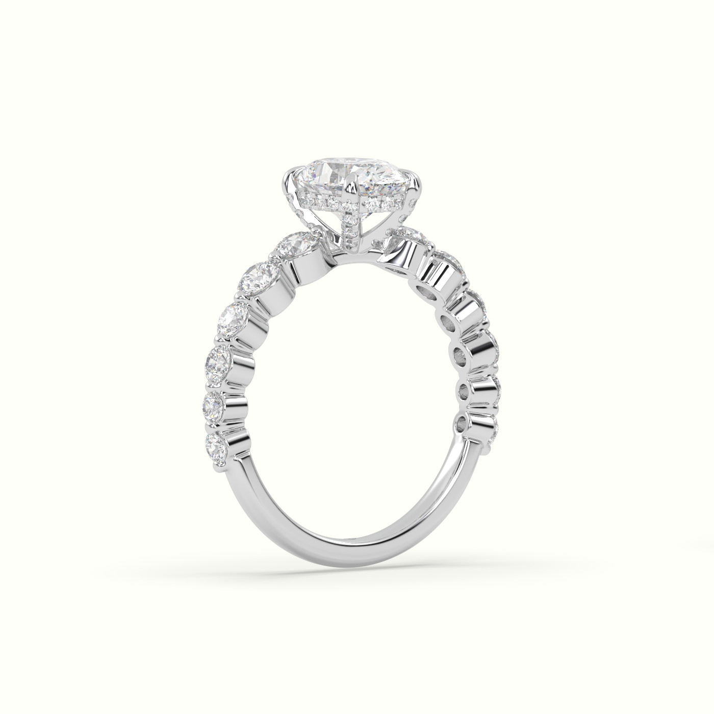 10K White Gold Oval Cut Diamond Engagement Ring with Side Stones