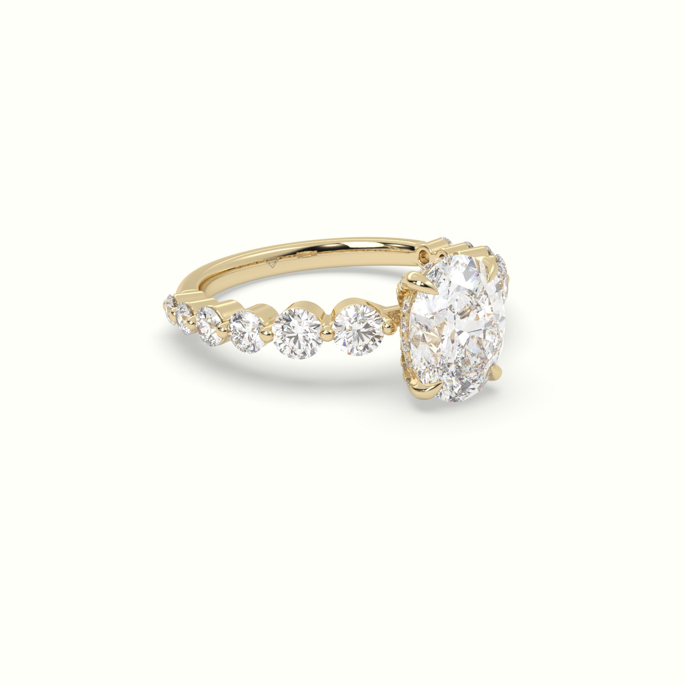 10K Yellow Gold Oval Cut Diamond Engagement Ring with Side Stones