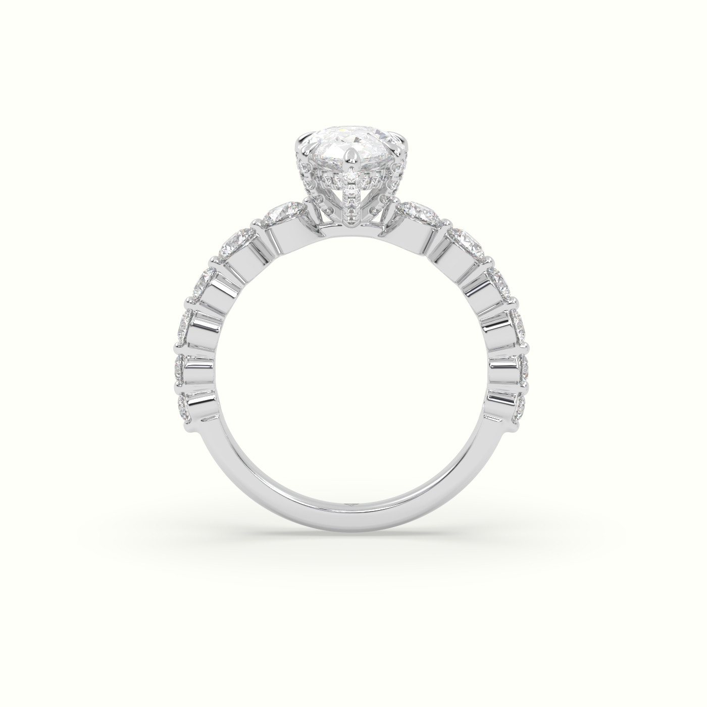 18K White Gold Pear Cut Diamond Engagement Ring with Side Stones