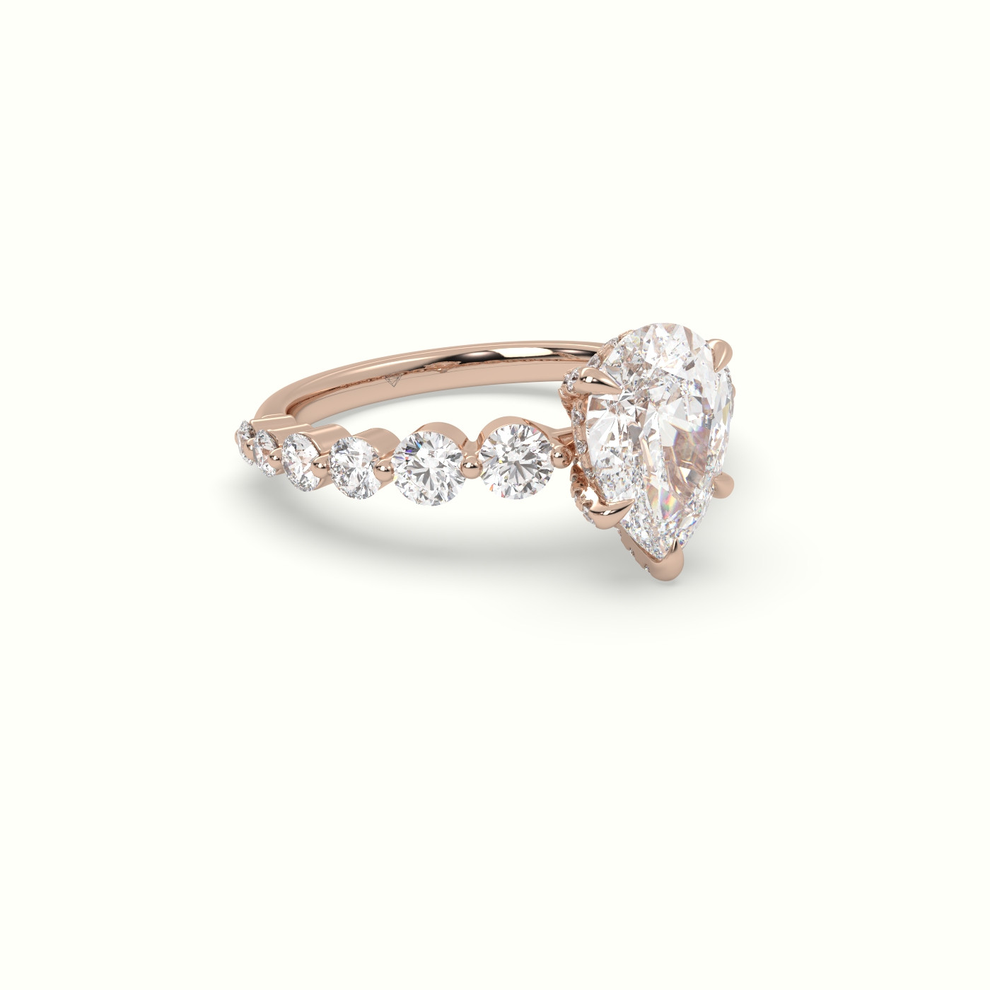 18K Rose Gold Pear Cut Diamond Engagement Ring with Side Stones