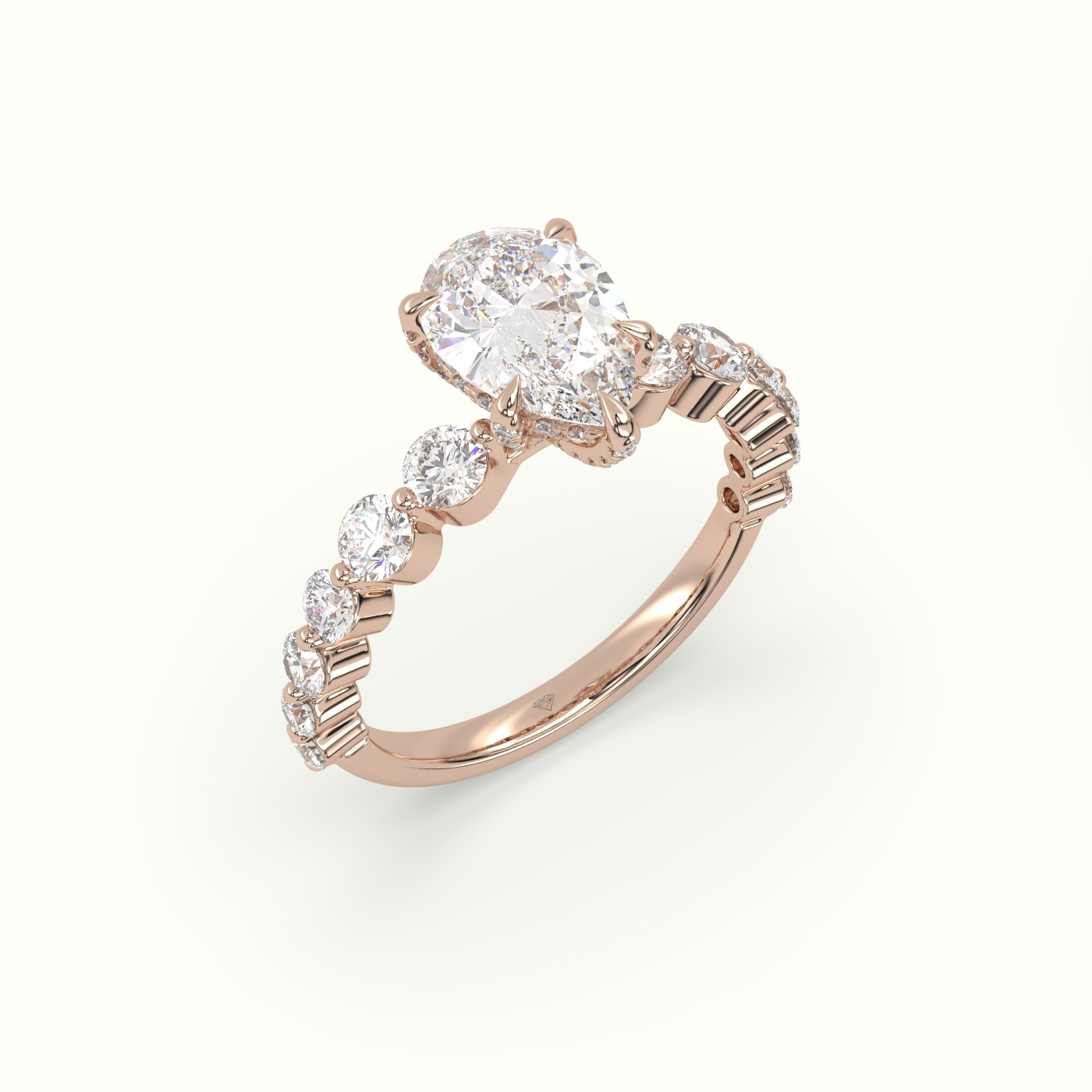 18K Rose Gold Pear Cut Diamond Engagement Ring with Side Stones