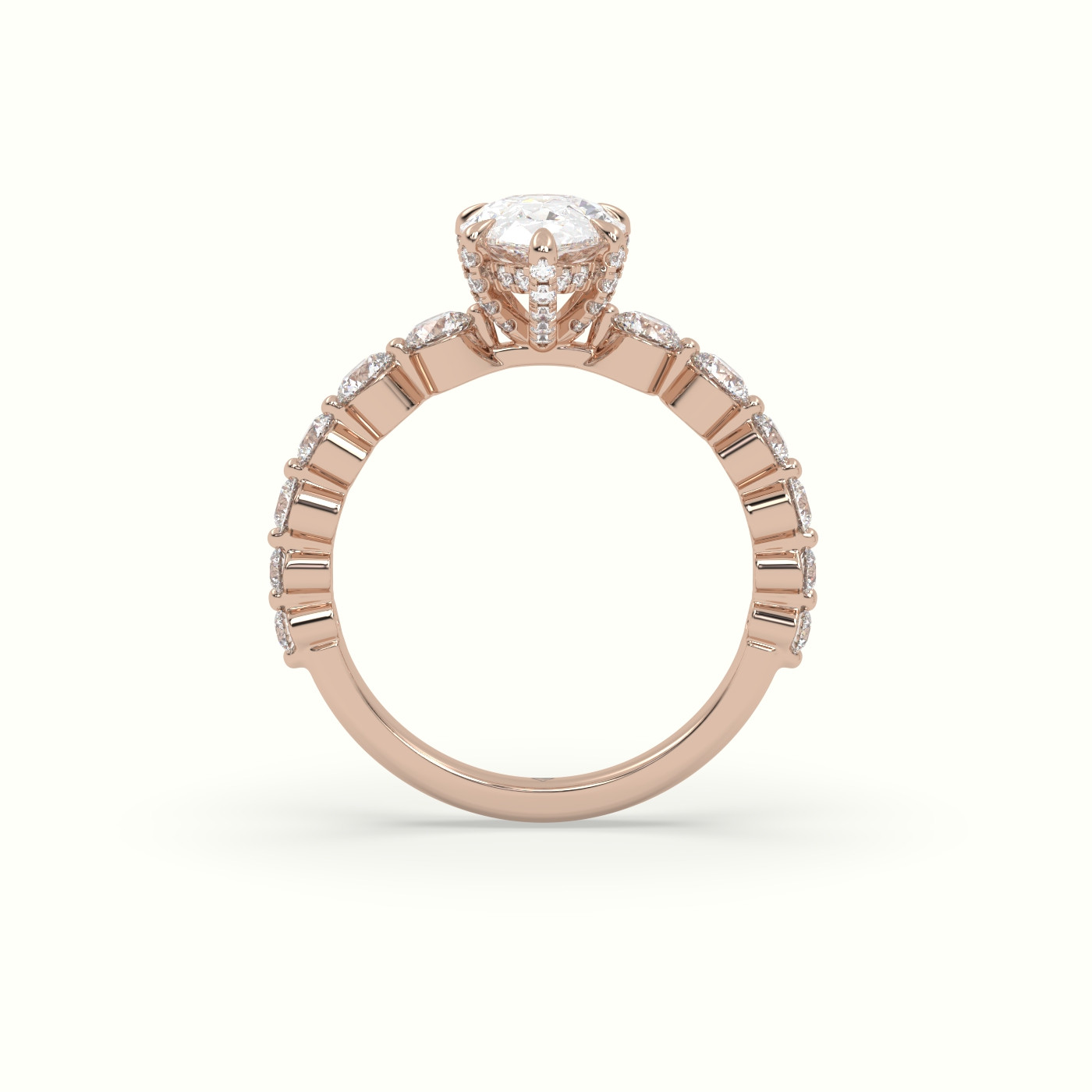 18K Rose Gold Pear Cut Diamond Engagement Ring with Side Stones