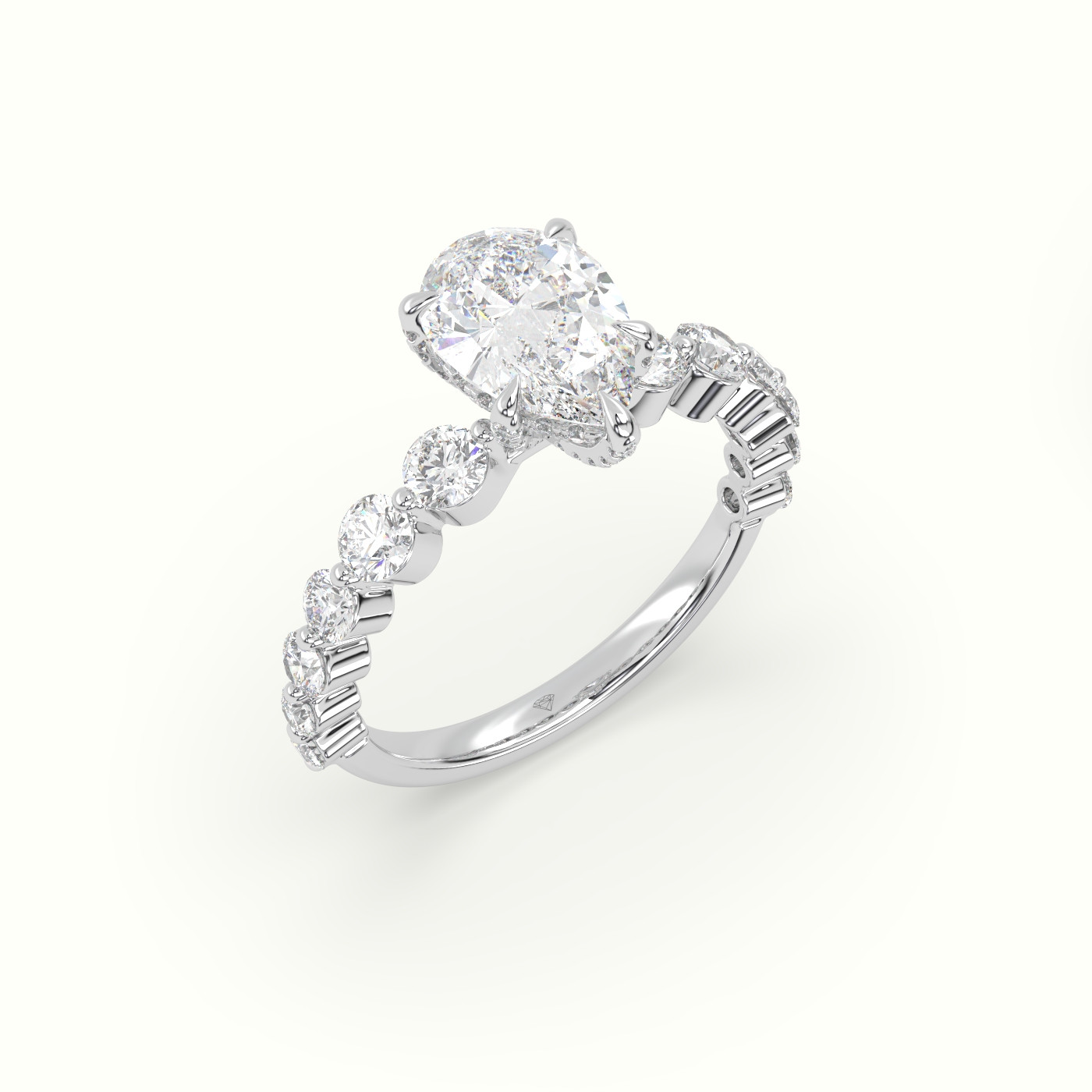 10K White Gold Pear Cut Diamond Engagement Ring with Side Stones