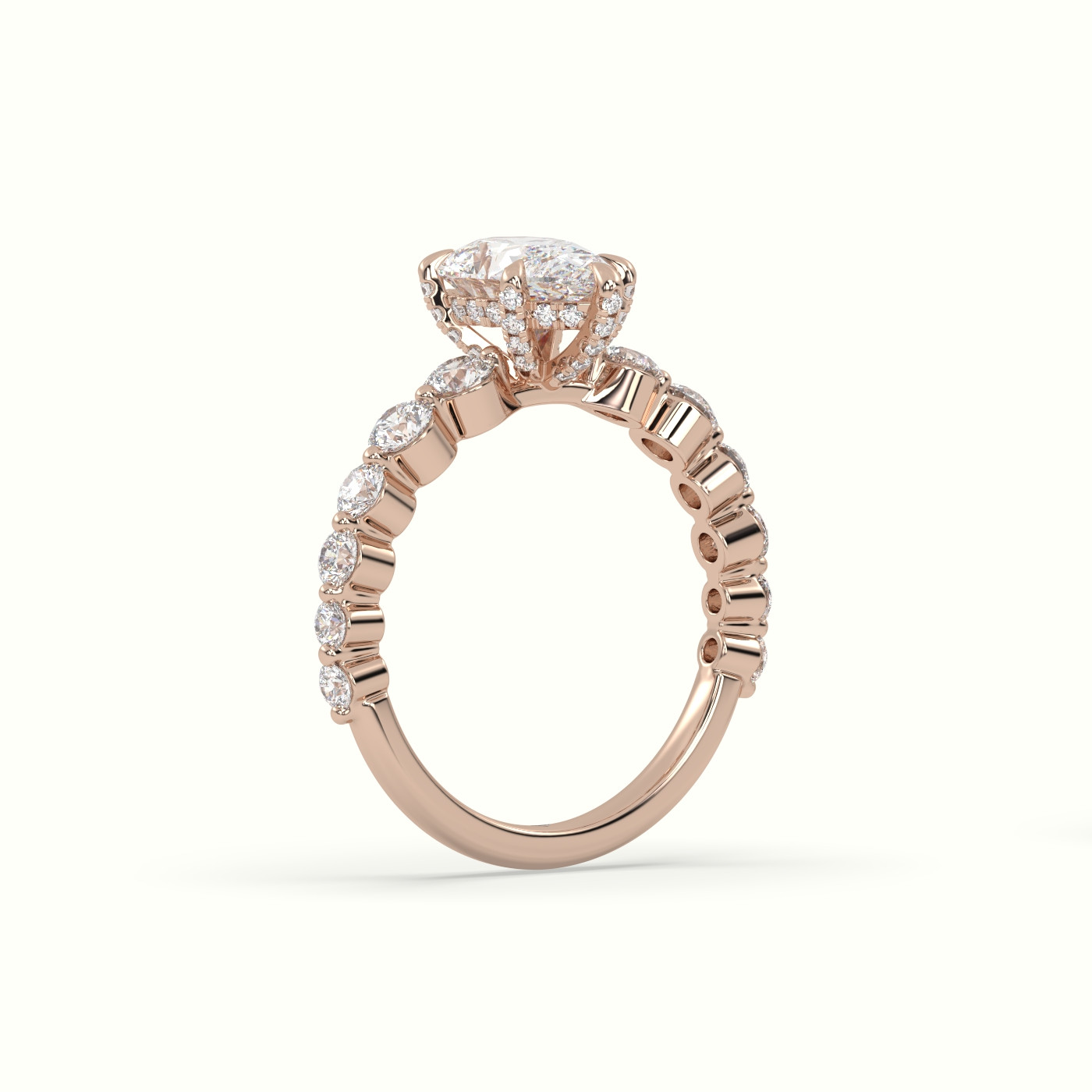 10K Rose Gold Pear Cut Diamond Engagement Ring with Side Stones