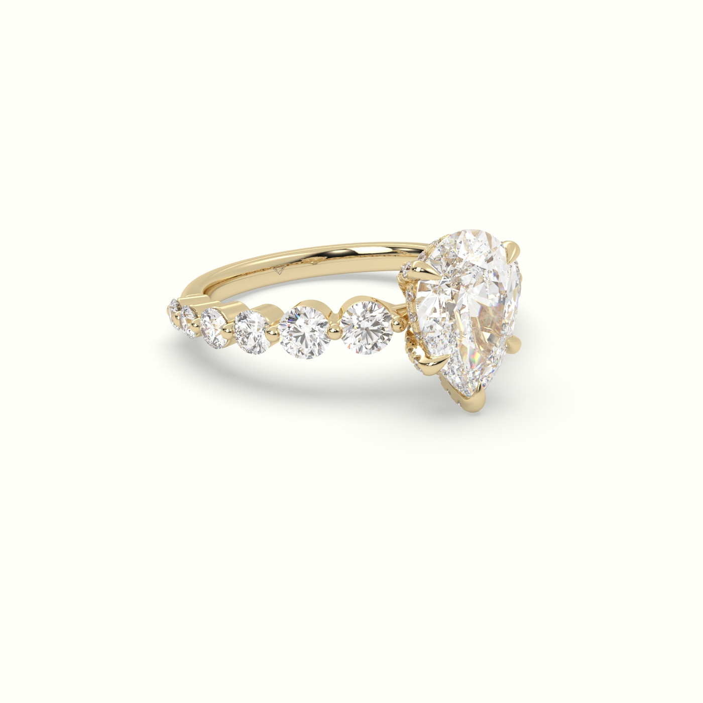 10K Yellow Gold Pear Cut Diamond Engagement Ring with Side Stones