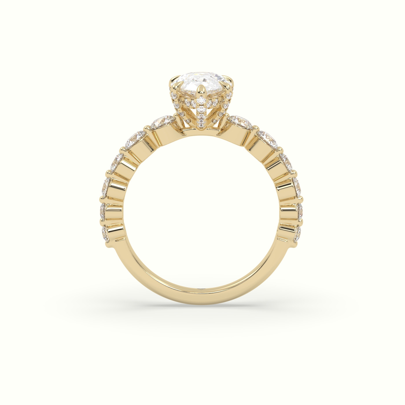 10K Yellow Gold Pear Cut Diamond Engagement Ring with Side Stones