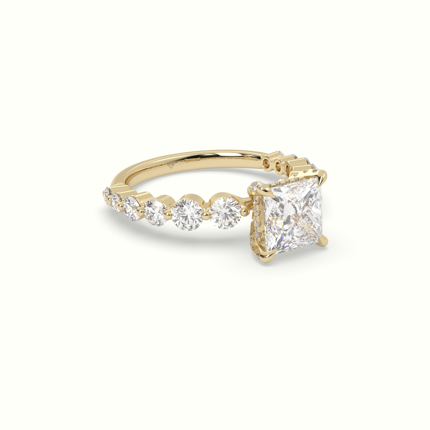 18K Yellow Gold Princess Cut Diamond Engagement Ring with Side Stones