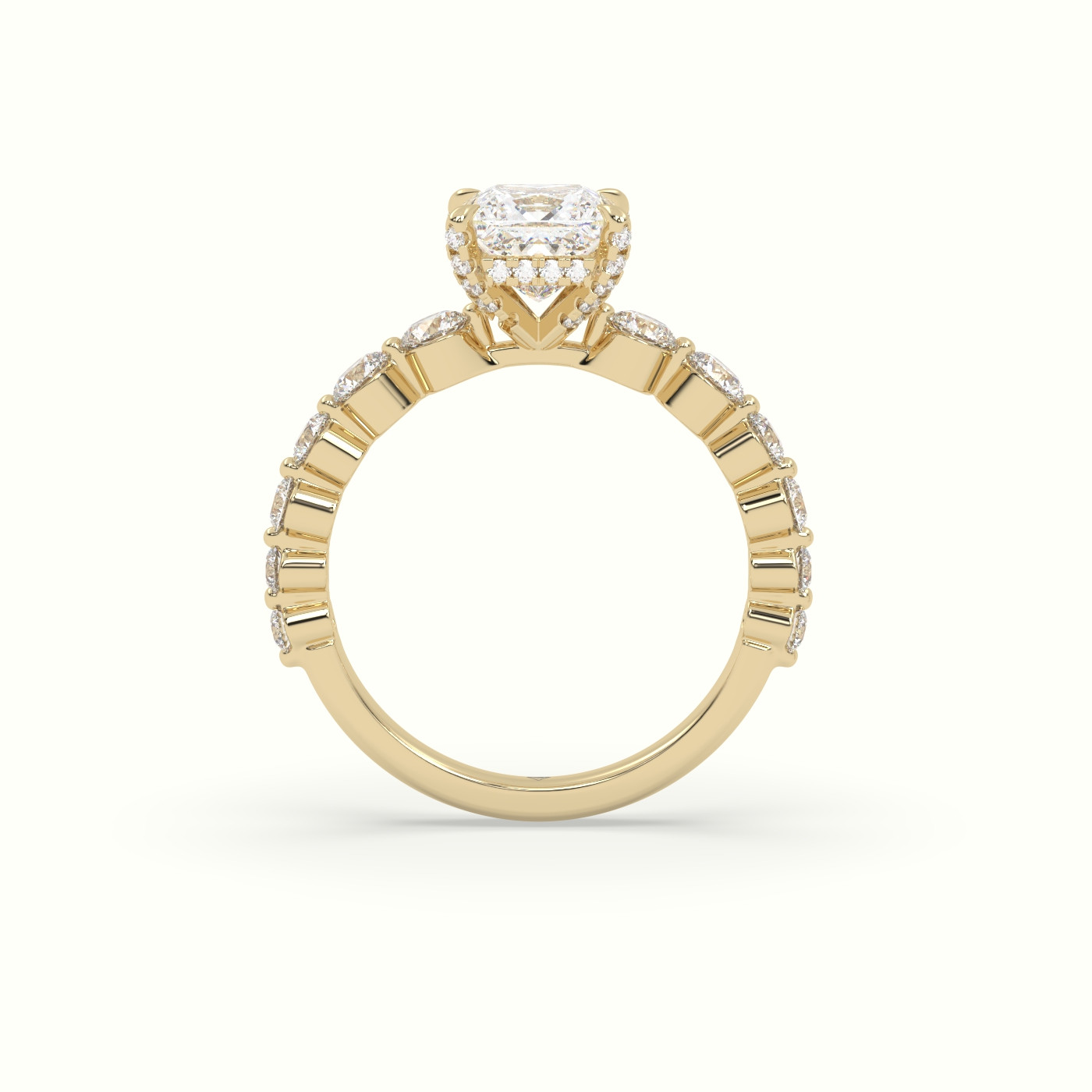 18K Yellow Gold Princess Cut Diamond Engagement Ring with Side Stones