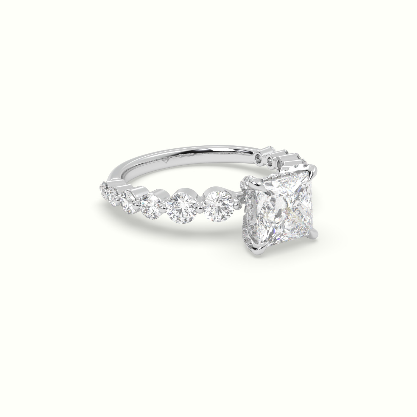 10K White Gold Princess Cut Diamond Engagement Ring with Side Stones