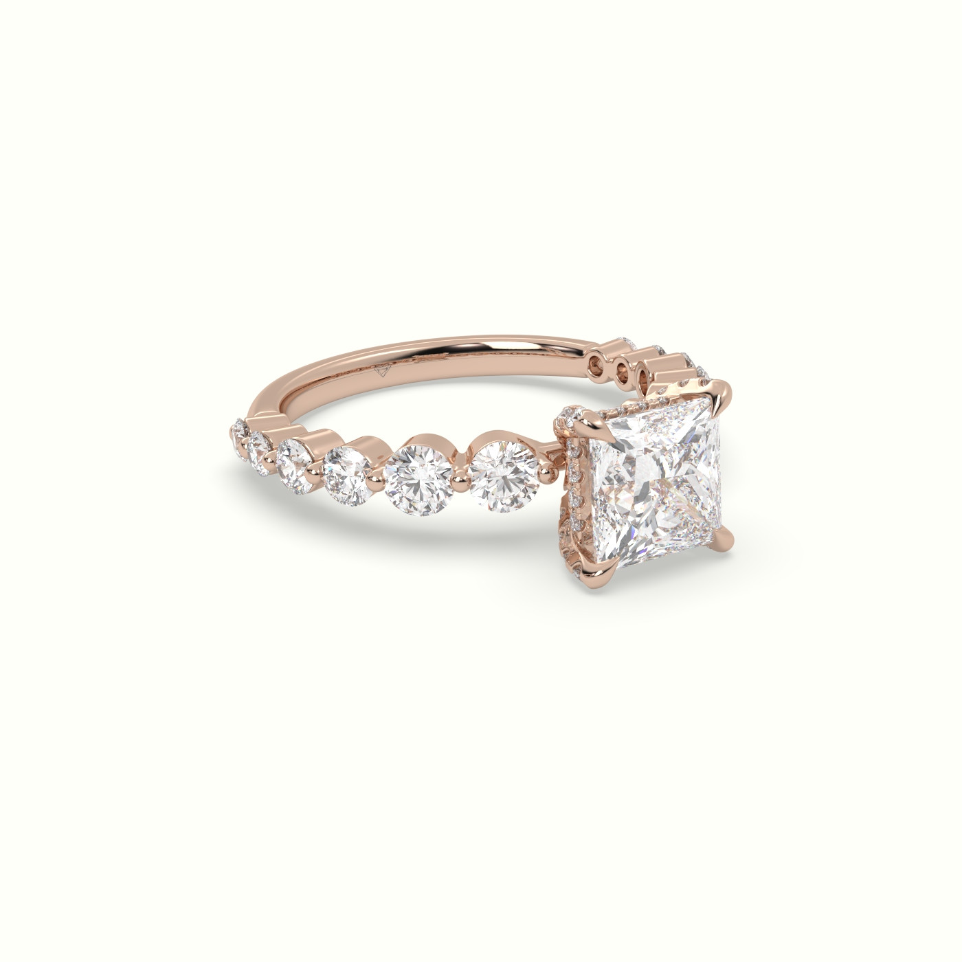 10K Rose Gold Princess Cut Diamond Engagement Ring with Side Stones