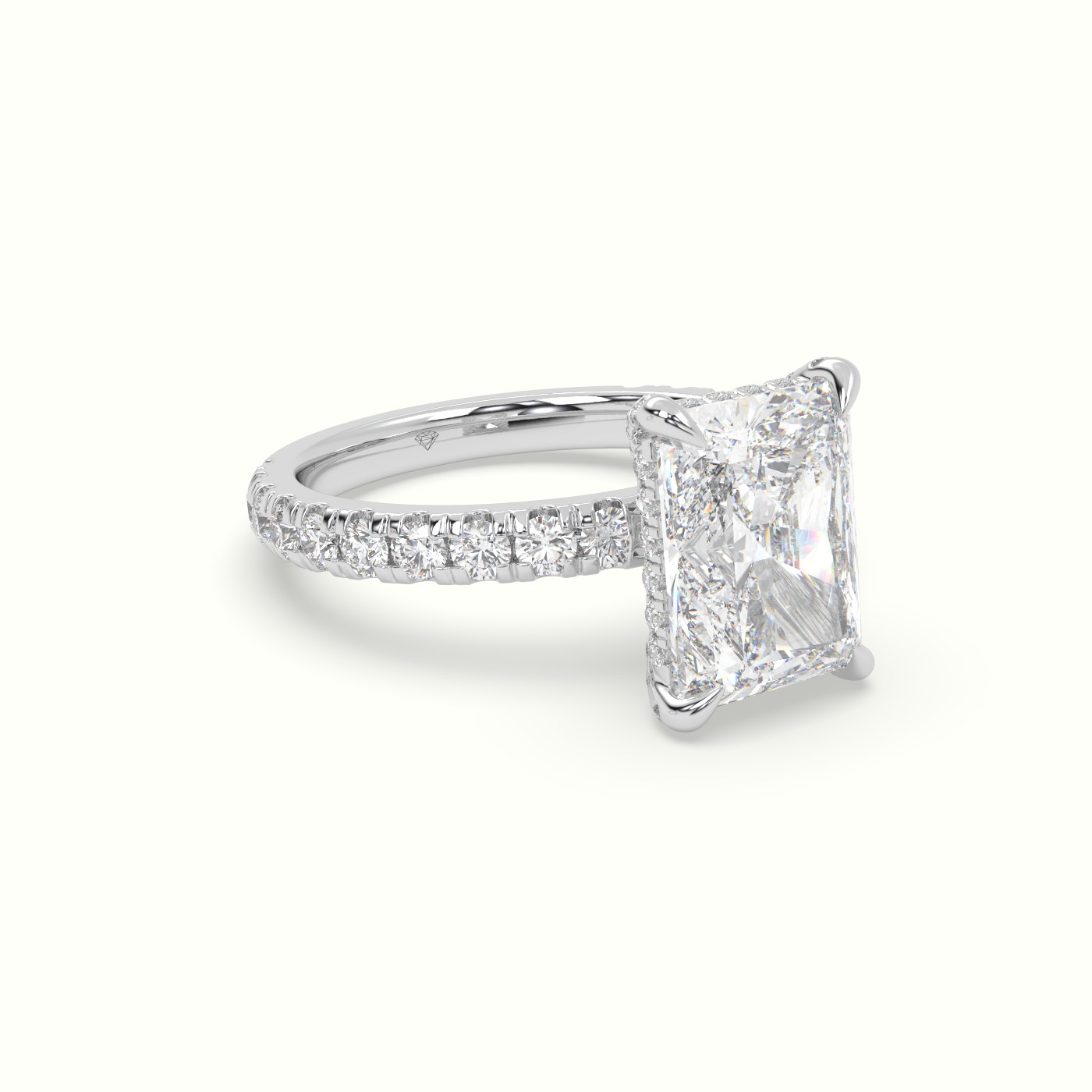 10K White Gold Radiant Cut Solitaire Pave Engagement Ring