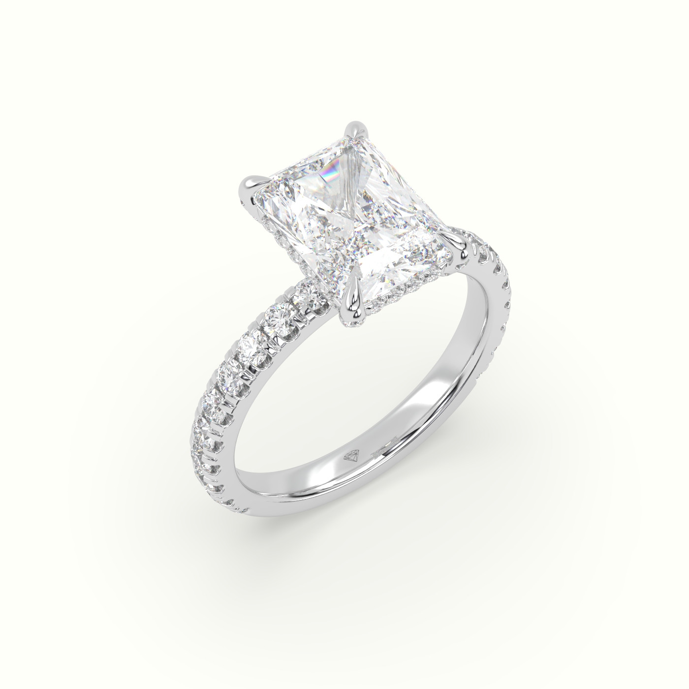 10K White Gold Radiant Cut Solitaire Pave Engagement Ring