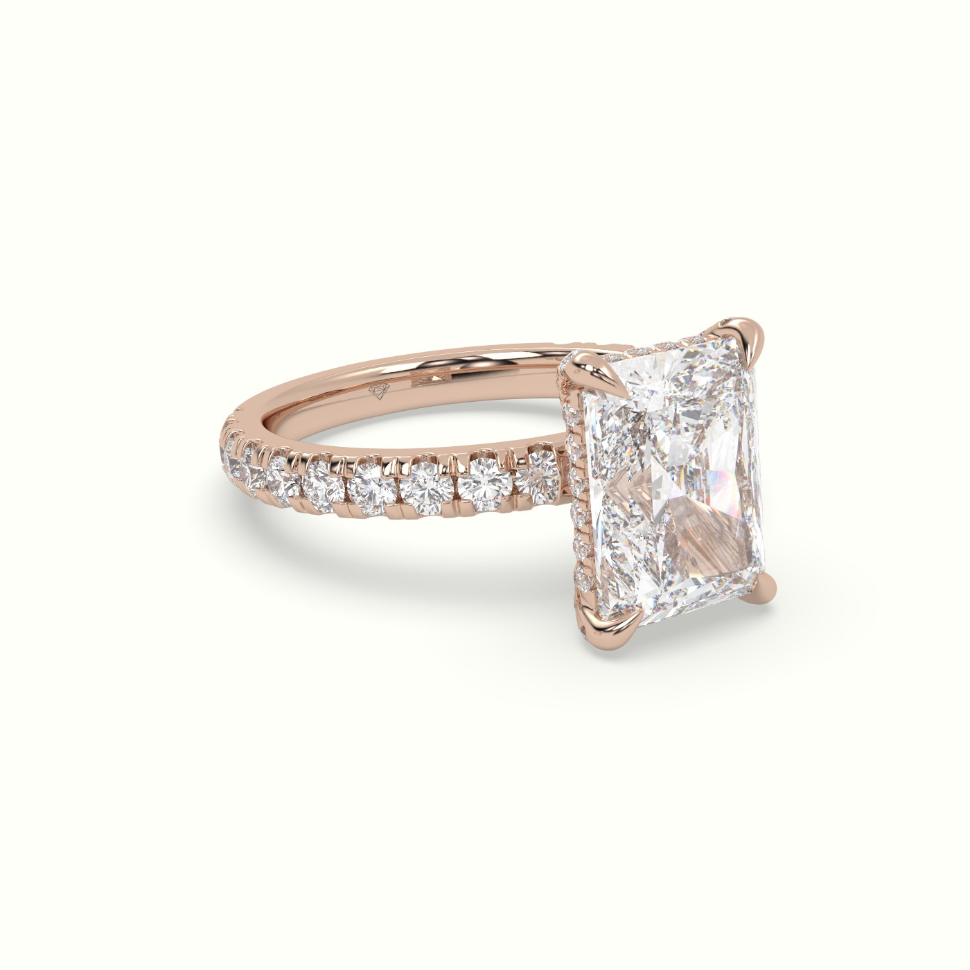 10K Rose Gold Radiant Cut Solitaire Pave Engagement Ring
