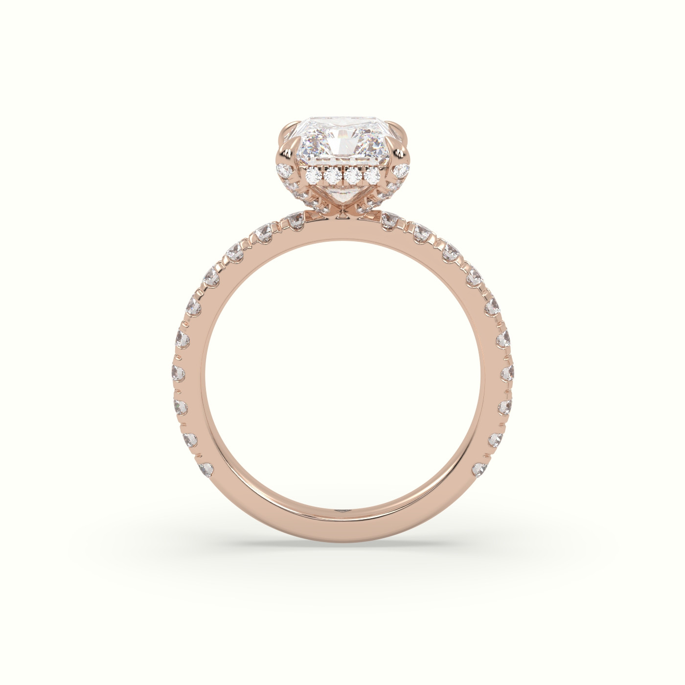 10K Rose Gold Radiant Cut Solitaire Pave Engagement Ring